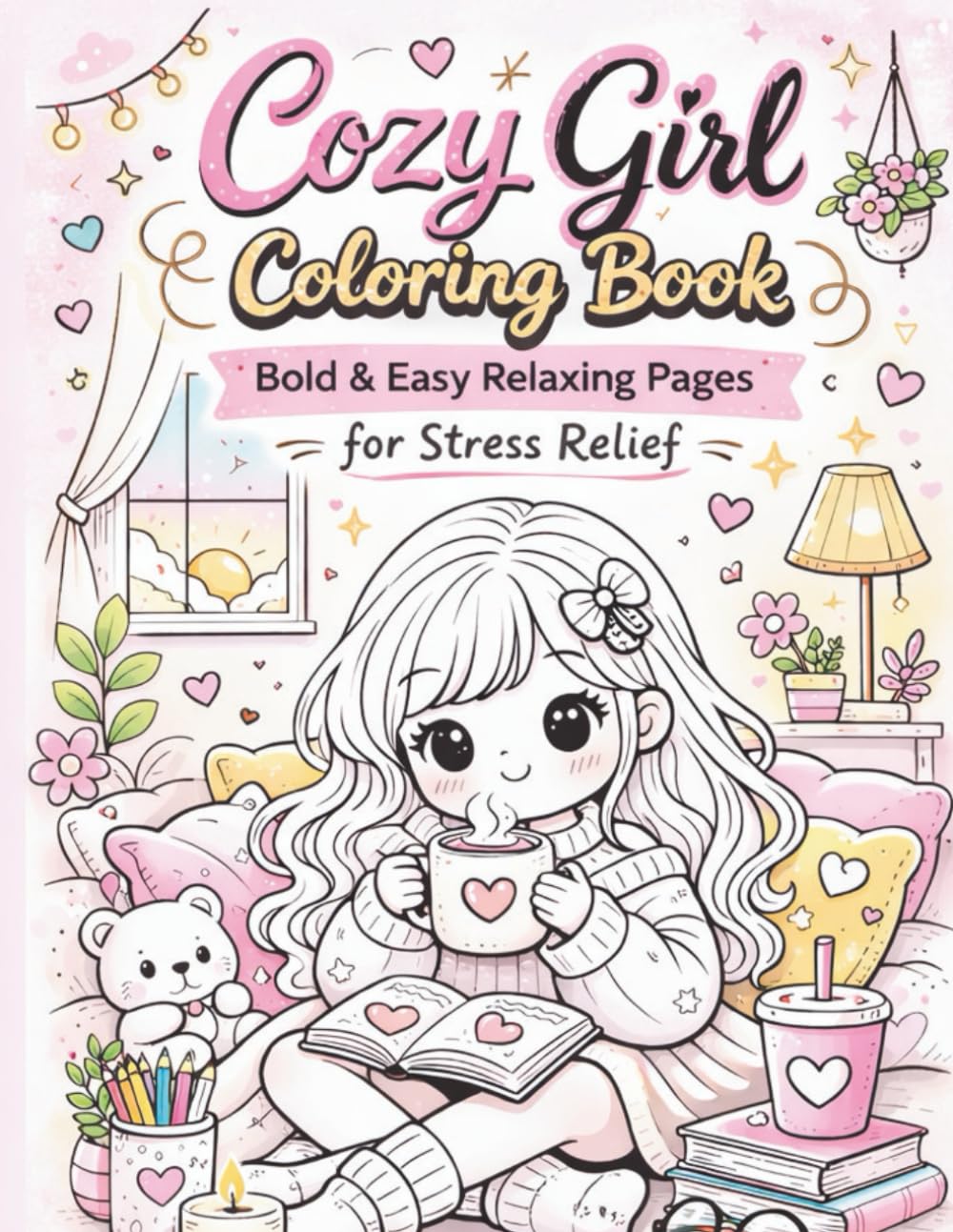 Cozy Girl Coloring Book: Bold & Easy Relaxing Pages for Stress Relief