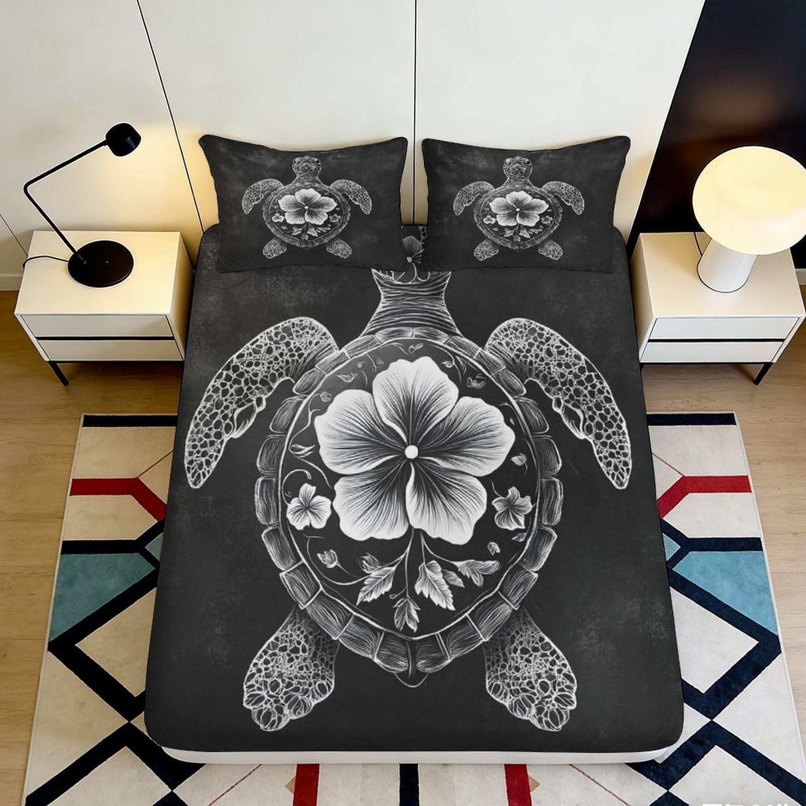 Dhbaneiok Style-6 3D Printed Hibiscus Turtle Fitted Sheet Microfiber Anti-Slip Bedroom Decor Bed Cover For All Ages Machine Washable 90X200x25cm