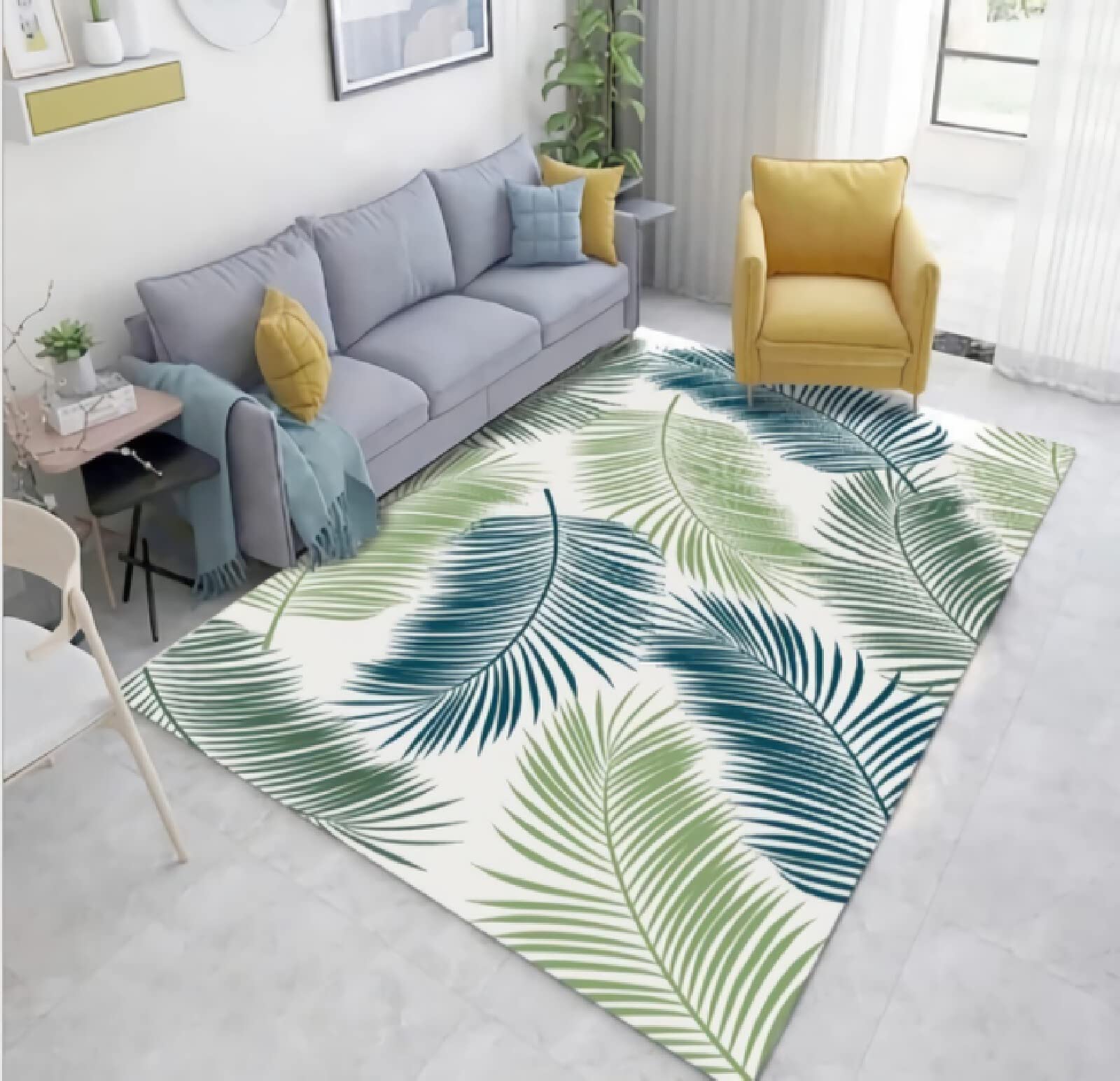 Dywany akcesoria do pokoju dziecięcego, trwały odporny na blaknięcie niebieski zielony liść wzór design dywan akcesoria do pokoju zabaw, dywan sypialnia 60 x 90 cm