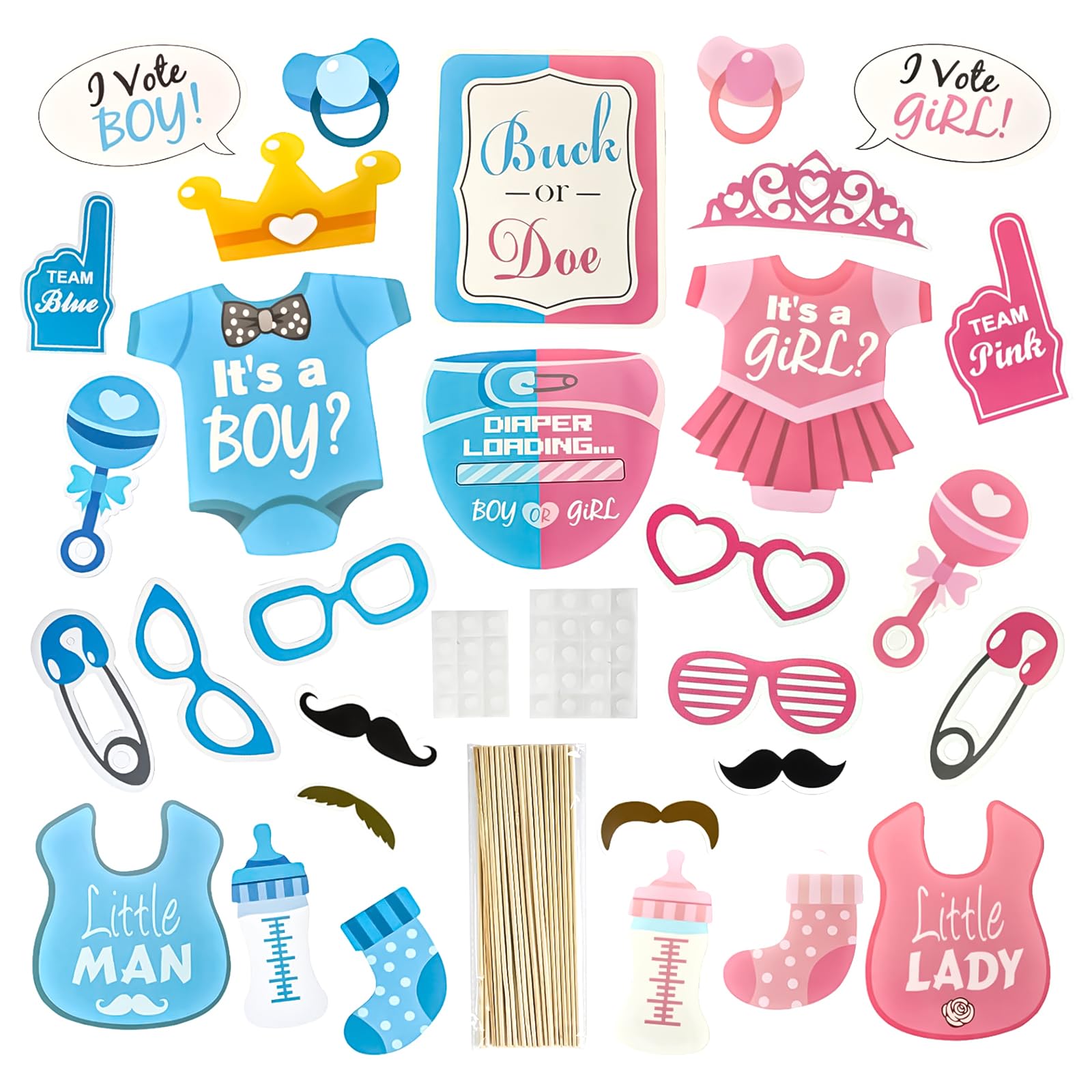 Naapesi Gender Reveal Party Props, 30PCS Multicolor Photo Booth Props, Baby Shower Decorations, 'IT’S A BOY' & 'IT'S A GIRL' Banners