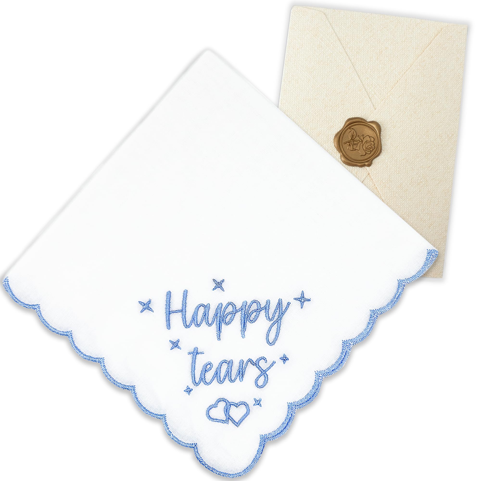 Lamyba Bride Gifts – Something Blue Gift for Bride, Wedding Handkerchief for bride Embroidered Happy Tears Handkerchief
