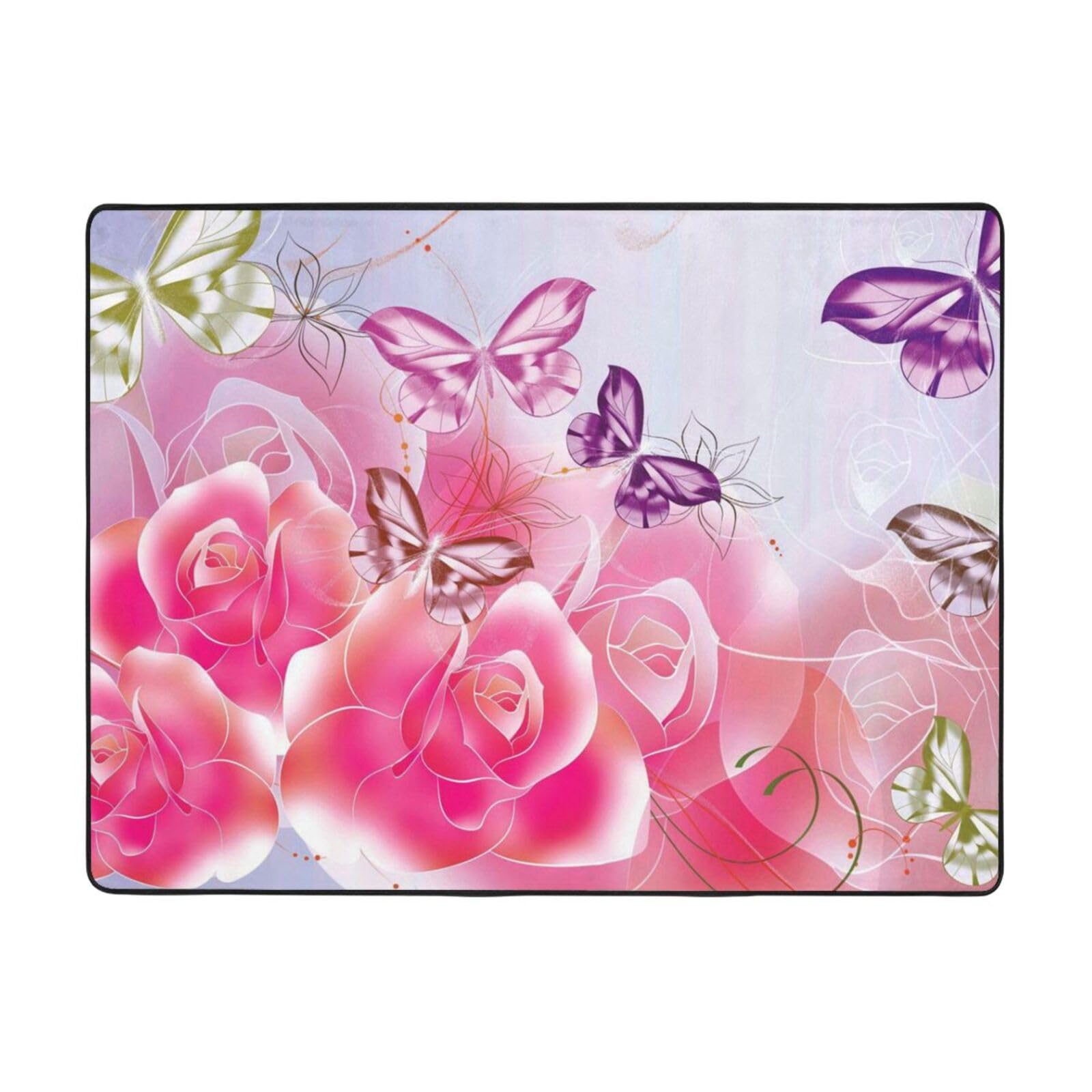 Tapis en flanelle motif roses et papillons PEIXEN 120 x 160 cm