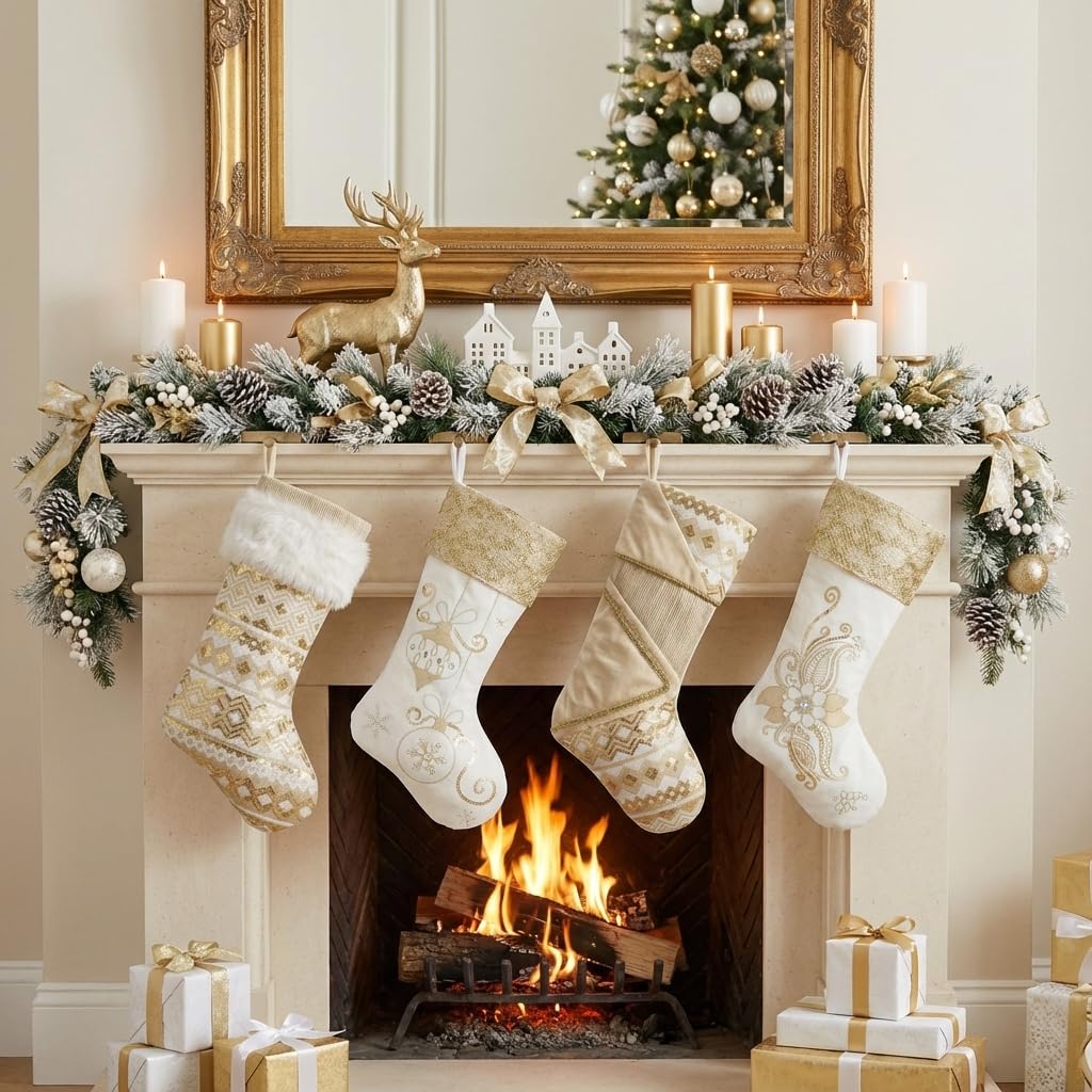 Valery Madelyn Lot de 2 chaussettes de Noël décoratives de 45,7 cm en peluche ondulée exquise en peluche personnalisée à suspendre pour décoration de fête de Noël
