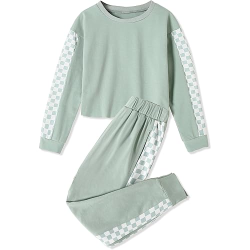 SANMIO Toddler Girl Clothes 2 Piece Outfits Girls Tracksuit Activewear Long Sleeve Checkered Sweatshirts+Sweatpants