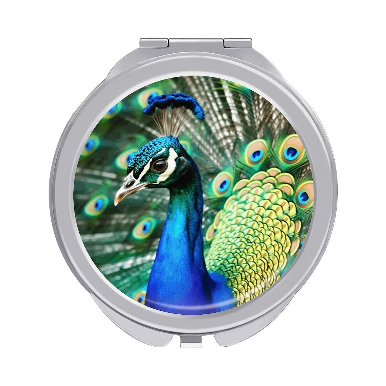 FekiLoot Beautiful Peacock Makeup Mirror Compact Round Travel Makeup Mirror Portable Folding Handheld Pocket Mirrors for Handbag and Purses Gift Mini Mirrors