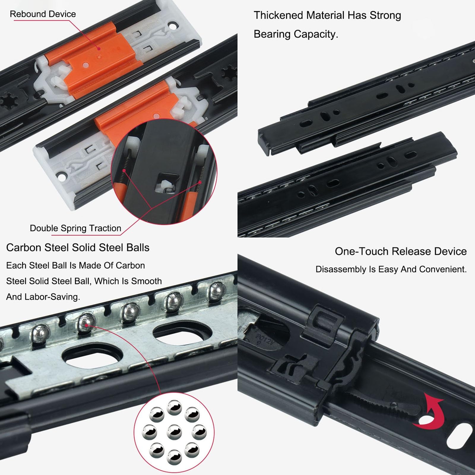 Prowadnice do szuflad Wytrzymałe prowadnice do szu Prowadnice do szuflad szafek 1 para - Prowadnice do szuflad z łożyskami kulkowymi, prowadnice do szuflad o dużym wysuwie z pełnym wysuwem do komody k