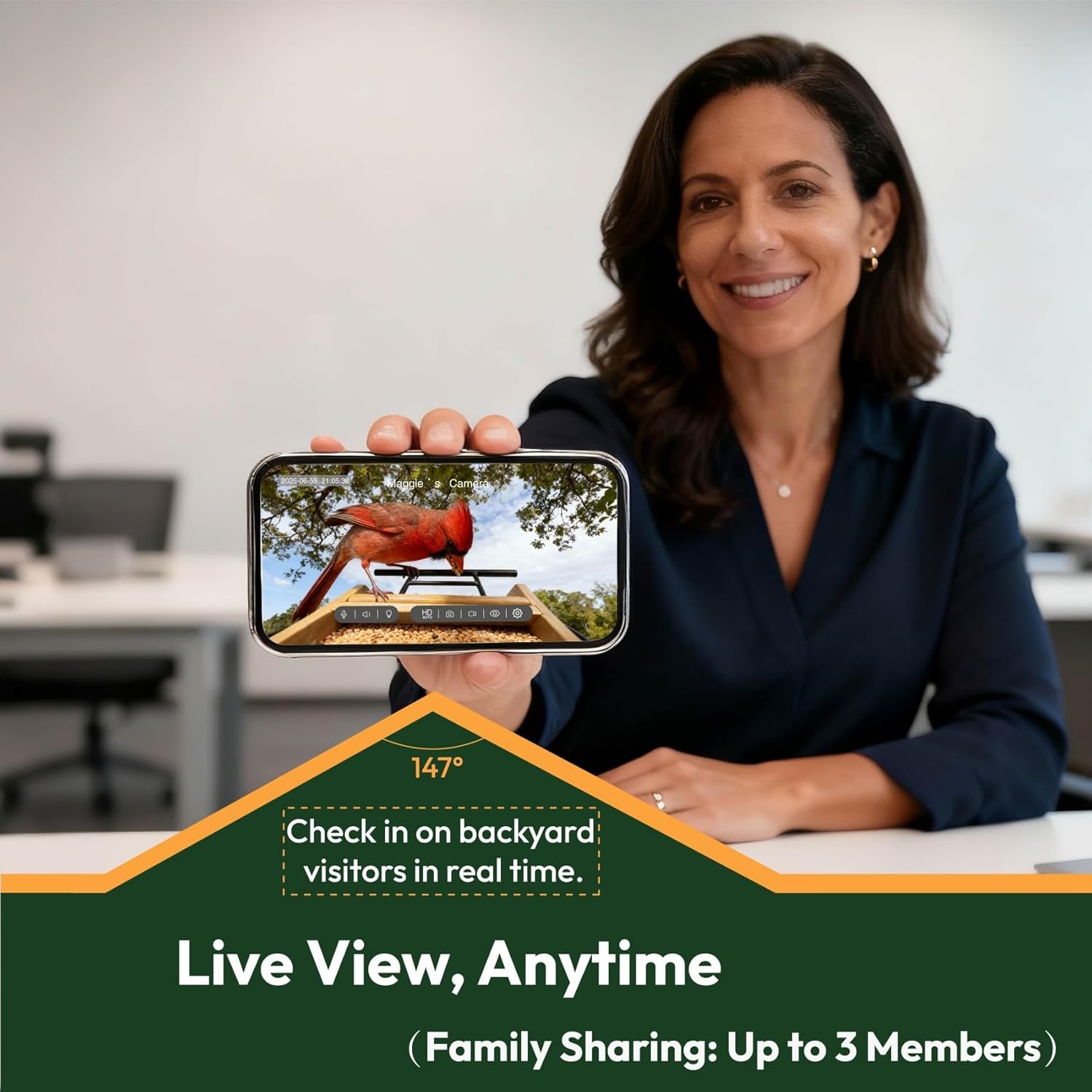 Bamboo Bird Feeder with Camera, 2K HD, Built-in Solar Powered, 2.4GHz Wi-Fi, Night Vision, Motion Alerts, Live View, Local Storage, AI Bird ID for 2,800+ Species, Family Sharing - Image 3