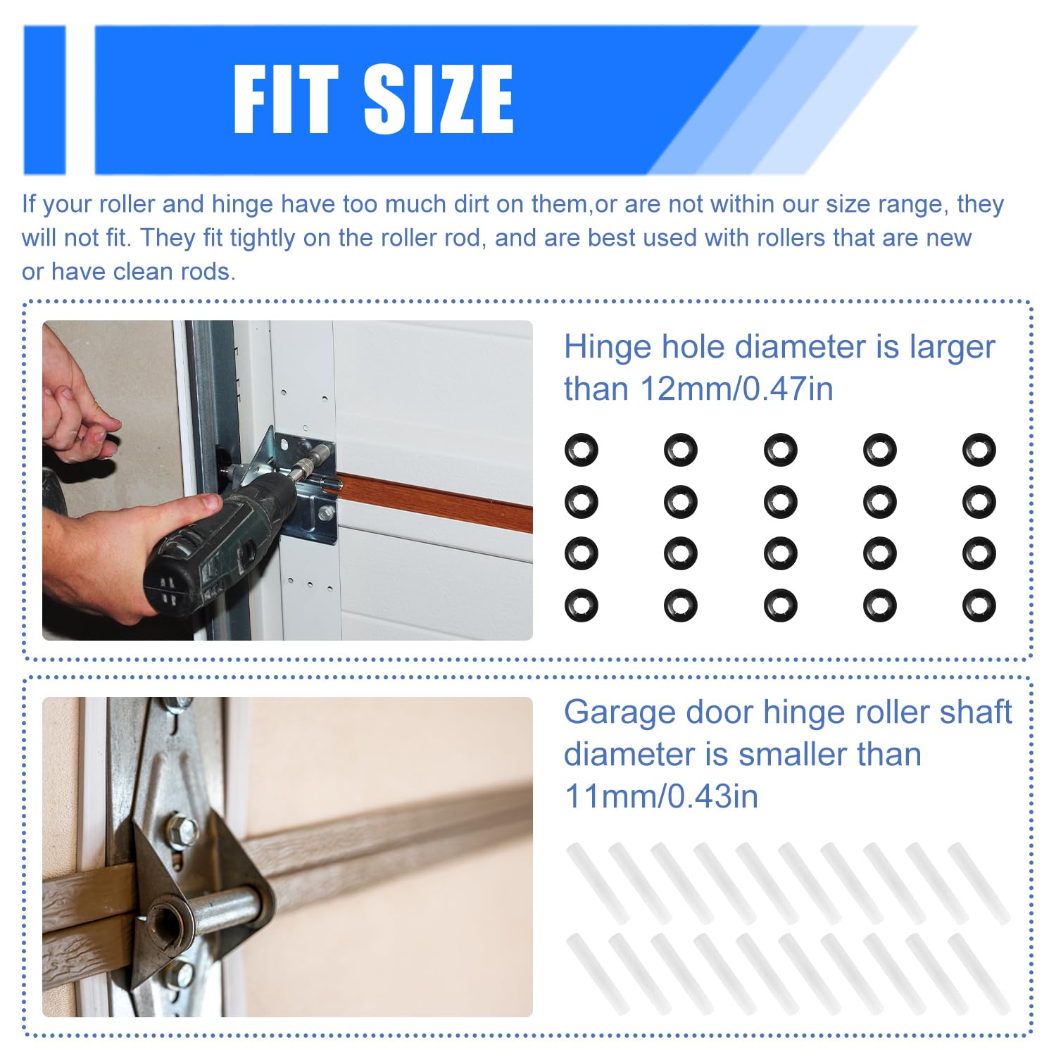 20pcs Garage Door Hinge Quiet Roller Sleeves with 20 Roller Shaft Gaskets, Compatible with New Rollers or Rollers with Clean Rods - Image 3