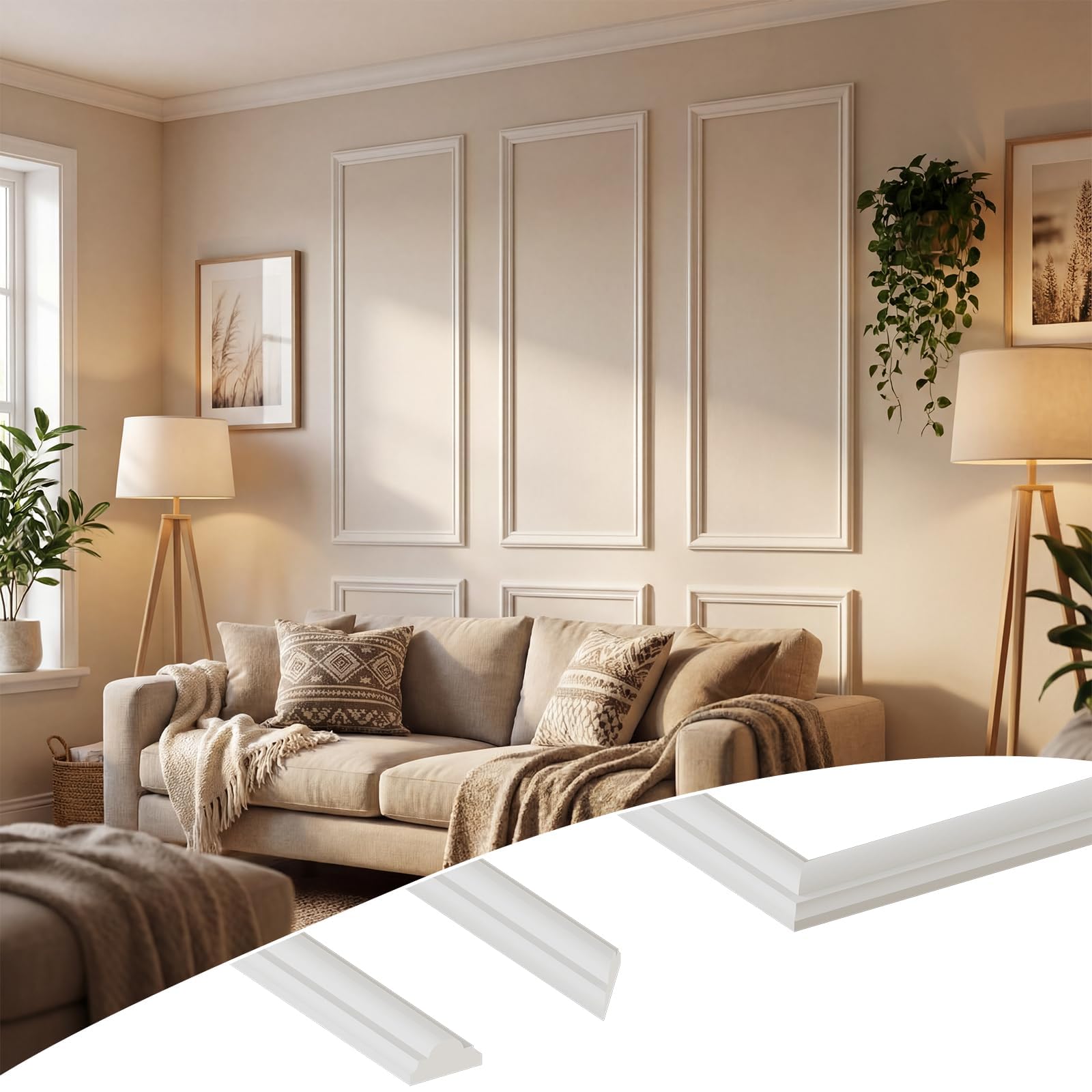 WUDLEP 6 Pcs Pre-Cut Wall Molding Kit, Peel and Stick Molding Trim, Assemble Wall Molding Panels, for Home Decor, Wall Decor, Home DIY