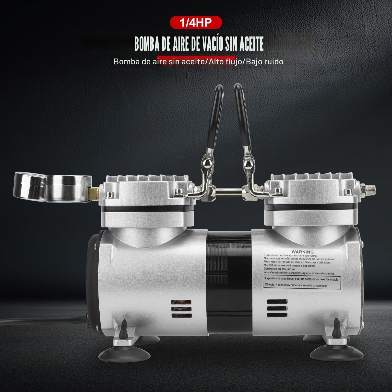 Bomba de aire de vacío sin aceite EVTSCAN 1/4HP Bomba de compresor de aire sin aceite pequeña ultra silenciosa de flujo grande de alta presión(EU 220-240V)