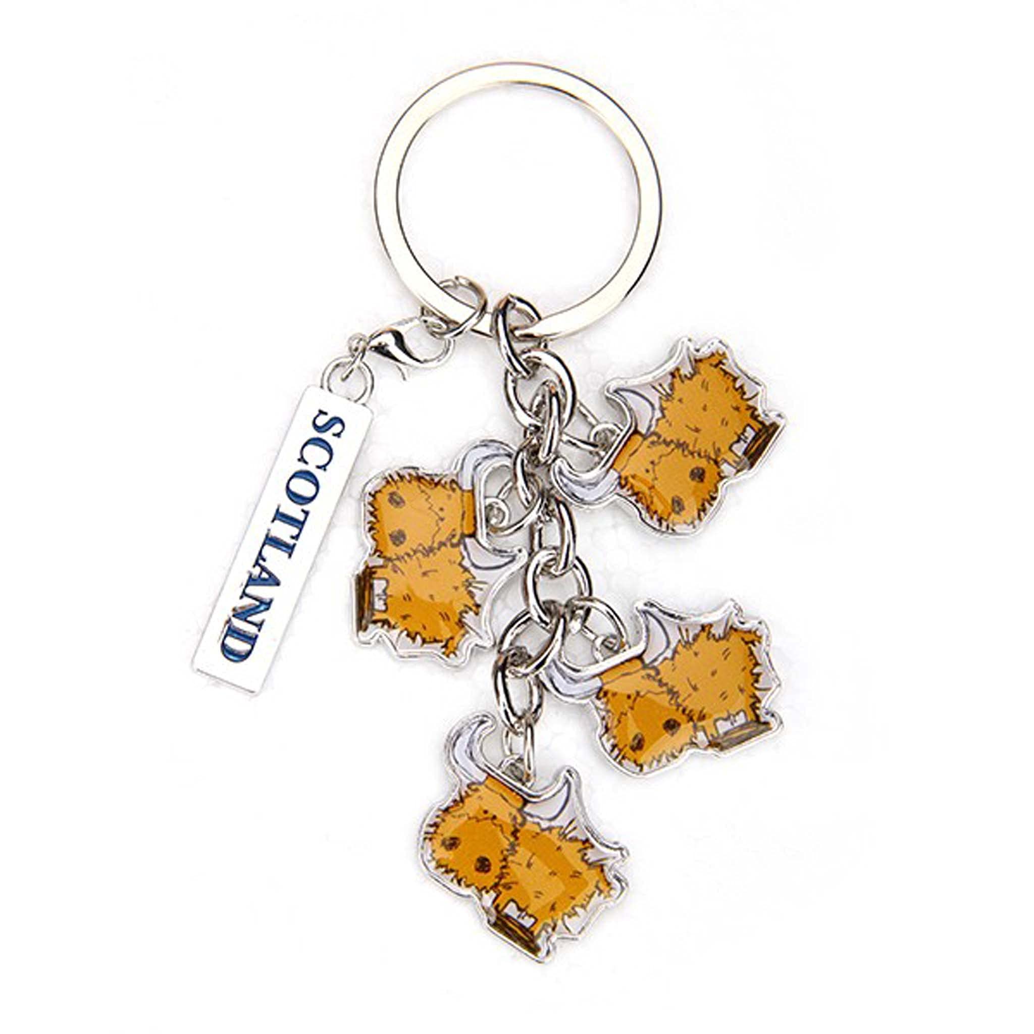 Scottish Saltire Multi Keyring Keychain Scotland Bag Charm (Highland Cow Toffee)