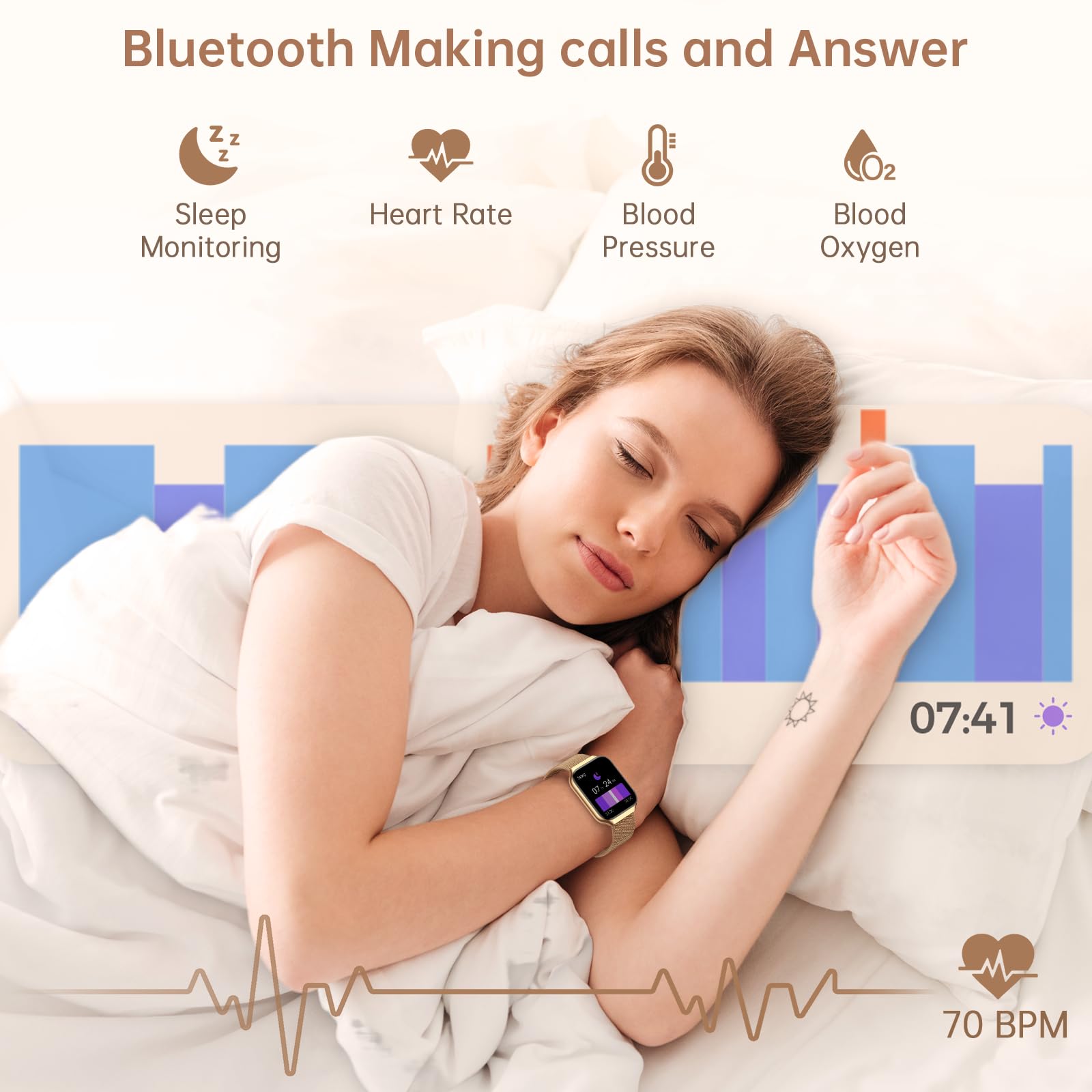 Smartwatch Donna, 1,91" HD Orologio Smartwatch Donna con Chiamate Bluetooth, 120+ Modalità Sport, Monitoraggio Salute 24/7, Impermeabile IP68, Fitness Tracker Compatibile con Android e iOS, Oro