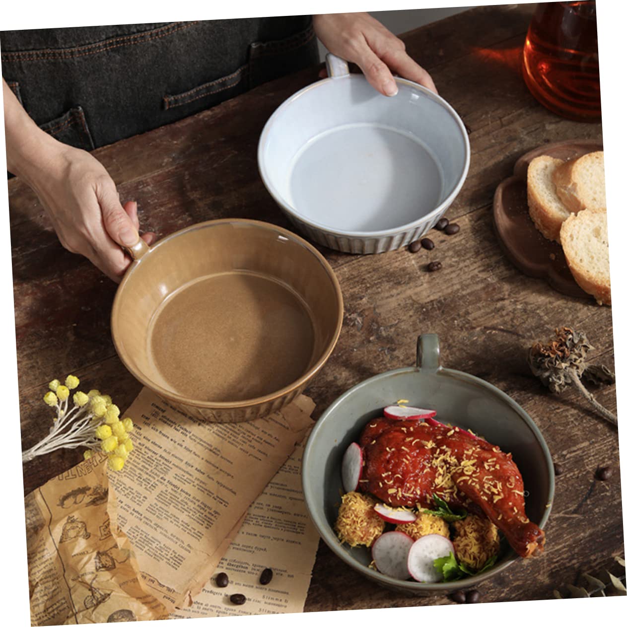 OUNONA Snack Dish Vintage Pearl Serving Bowl for Salads Pasta and Desserts and Easy to Clean Dinnerware for Home Parties and Gatherings