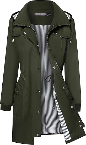 Bloggerlove Women's Windbreaker Rain Jacket Hooded Trench Coat