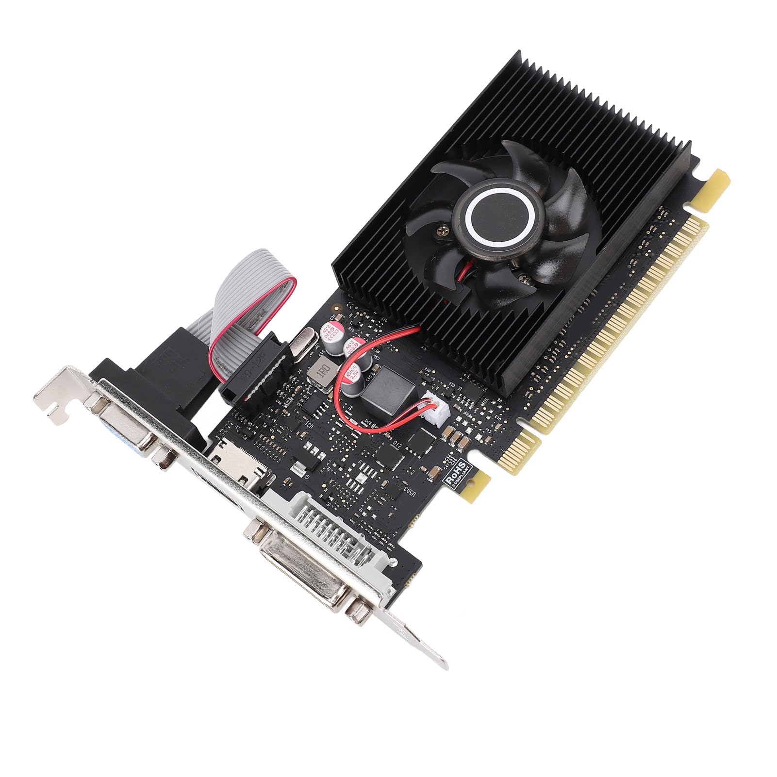 VBESTLIFE Scheda Grafica da 1 GB, GPU DDR3 a 64 Bit, Scheda Video da Gioco PCIE 1.1 X16 589/500 MHz, Scheda Grafica per Computer Desktop con Porte HDMI, DVI, VGA