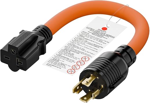 1FT Nema L14-30P 30Amp Locking Plug Male to 6-20R T-Blade Adapter, STW 10-AWG 30A 4-Prong 250V to 3 20A 250V 6-20/15R Adapter, L14-30 to 6-20 Adapter