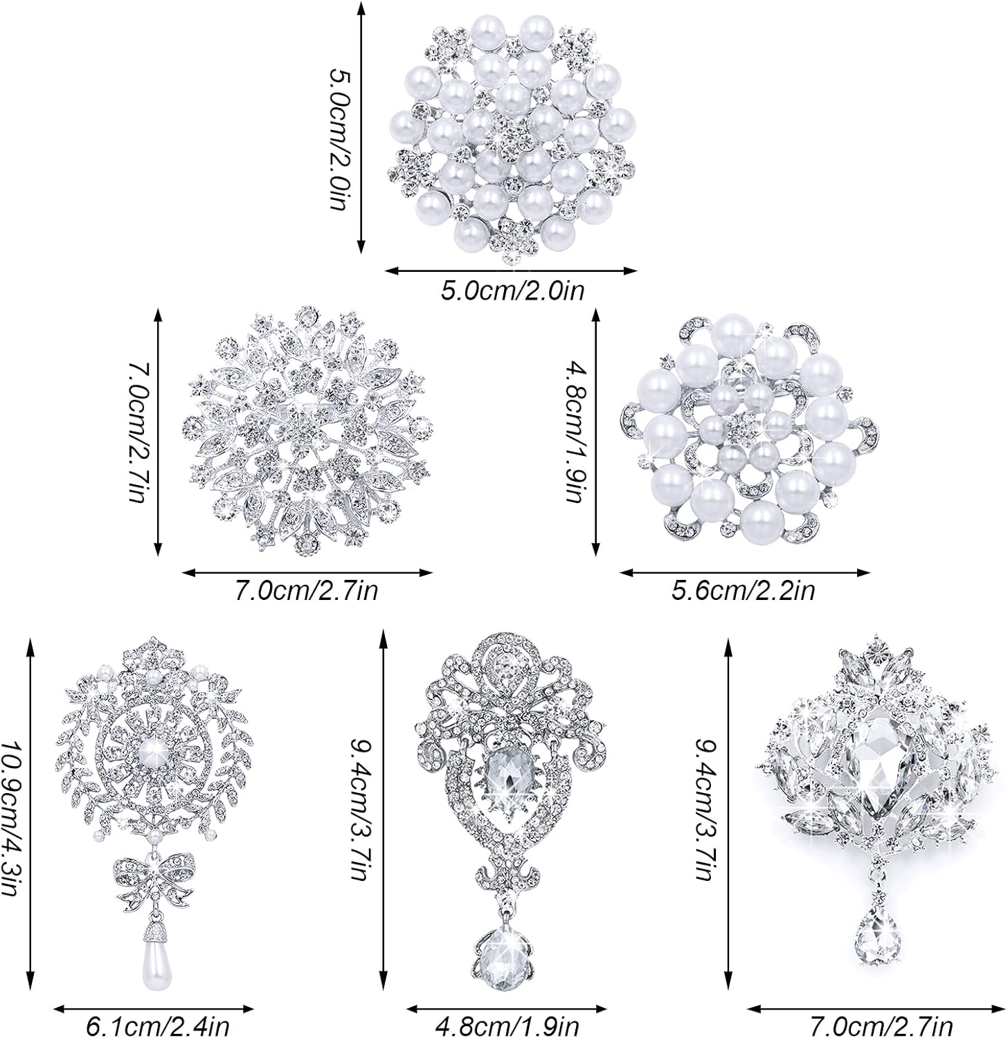 Rhinestone Brooches Crystal Brooch Pins, Pearl Crystal Wedding Bouquet kit Set image 2