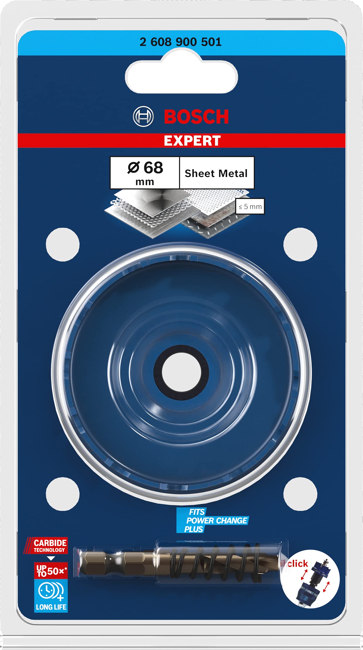 Bosch Professional 1 x Sierras de corona Expert Sheet Metal, para Láminas de acero, Láminas de acero inoxidable, 68 mm, Accesorios Taladro de impacto rotativo