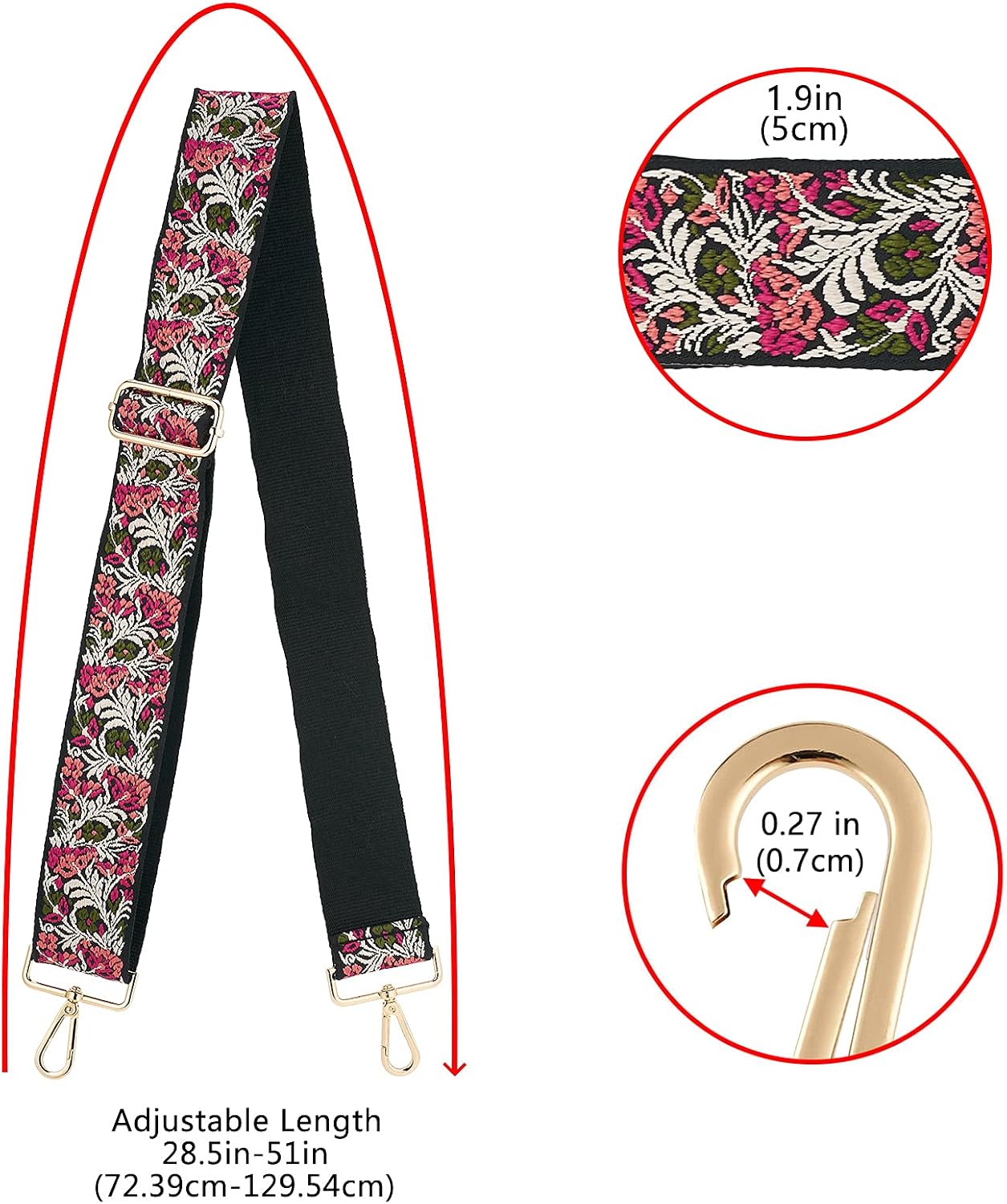 Wide Shoulder Strap Adjustable Replacement Belt Crossbody Canvas Bag Handbag((5CM) Embroider Flowers1) - Image 5