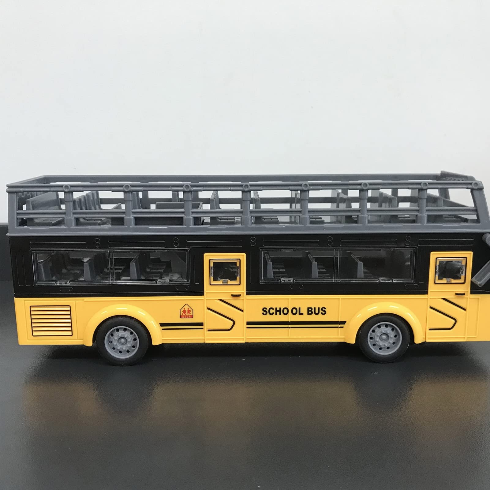 Autobús de Control Remoto, 4 Canales Electrónicos, Puertas de Apertura, Función de Aceleración, Autobús RC de Dos Pisos para Niños de 3 Años en Adelante (Autobús Escolar QH204 7)