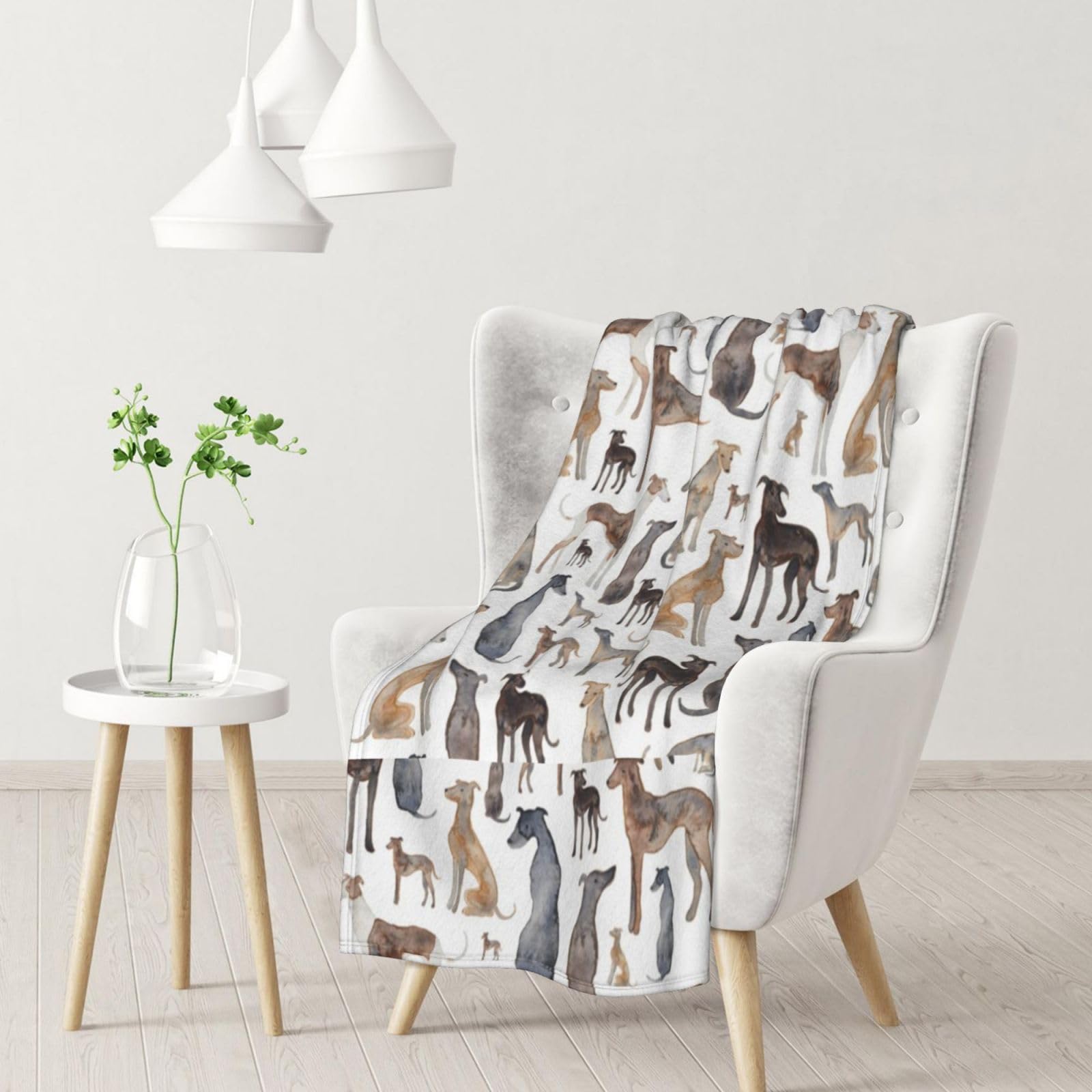 Czqdp Brown And Grey Greyhound Whippet And Dog Pattern Decorative Blankets Flannel Throw Plush Bed Blanket For Bedding Sofa And Travel 40X76 Cm