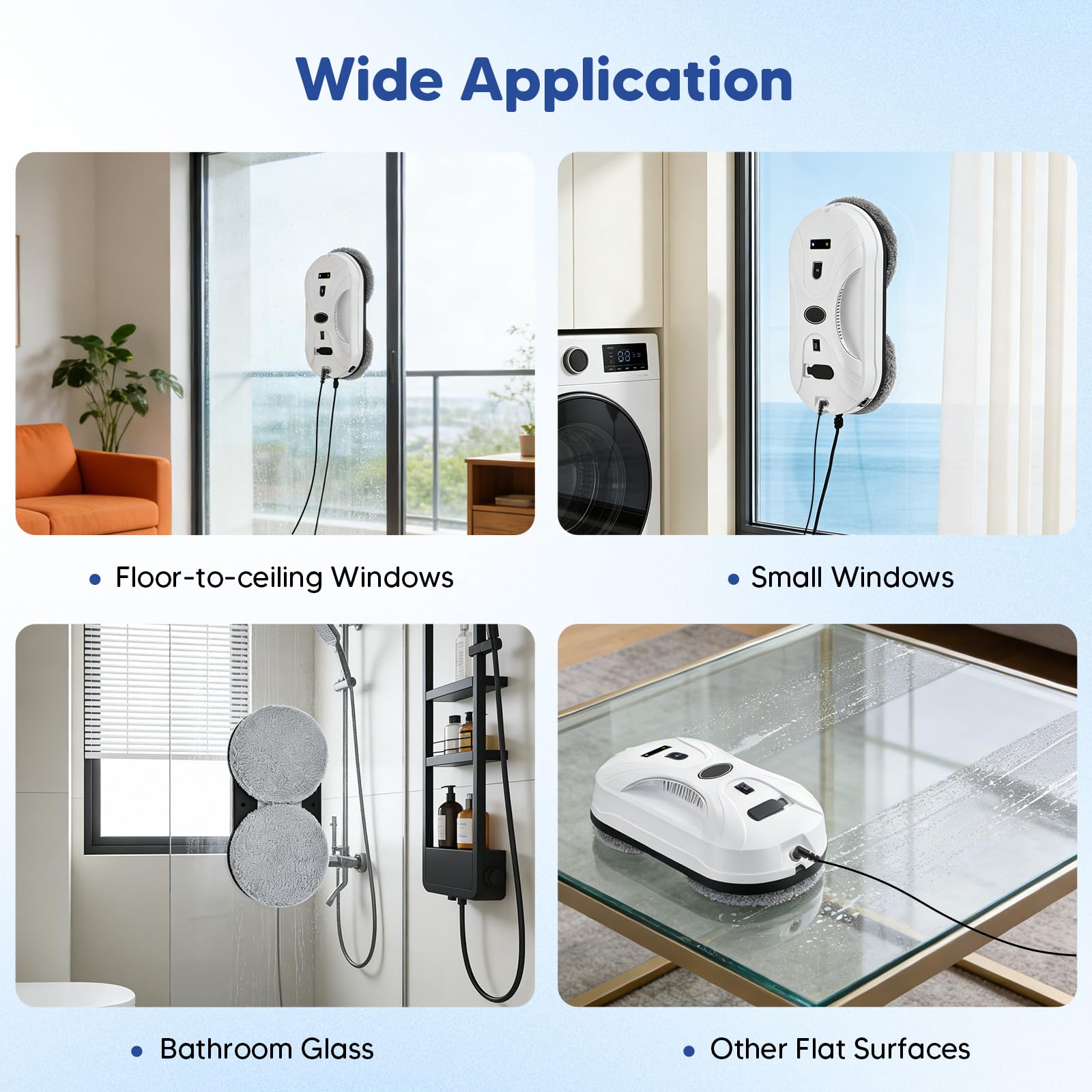 Robot Limpiacristales Automático 5800Pa, Limpiador de Ventanas Eléctrico con Doble Pulverizador, Navegación Inteligente, 3 Modos, Seguridad Anticaídas, Mando&10 Paños Lavable, para Cristales