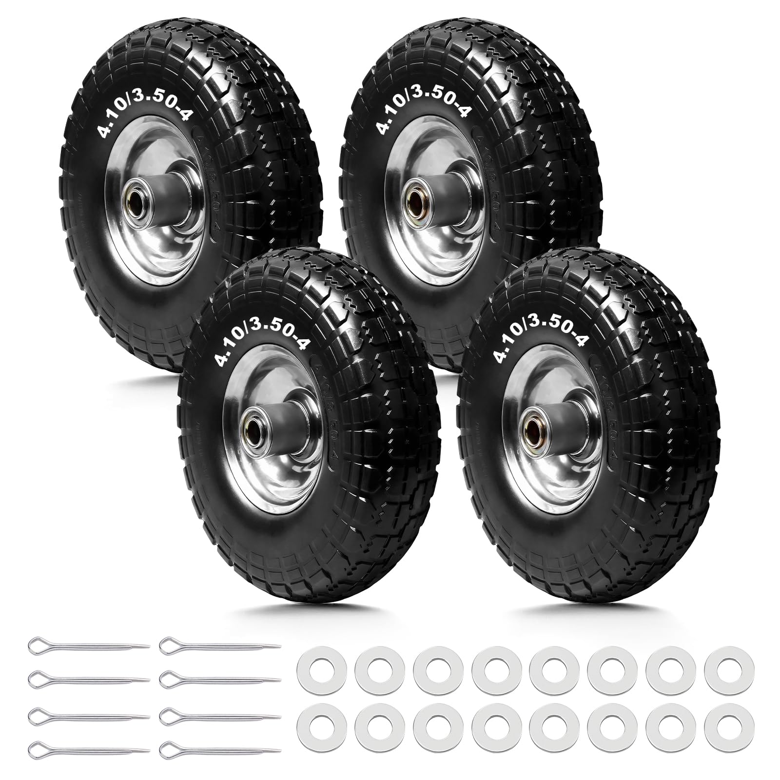 Storystore - 4 Pack 4.10/3.50-4 Tires and Wheels - 10" Solid Rubber Wheels with 5/8" Bearings, 2.2" Offset Hub for Hand Truck-picture-21