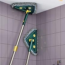 Esfregão de limpeza ajustável giratório de 360 graus, esfregão triangular telescópico reutilizável, esfregão de aço inoxidável, esfregão de limpeza triangular de esfregão giratório, esfregão de piso de madeira para casa para janela de teto de parede