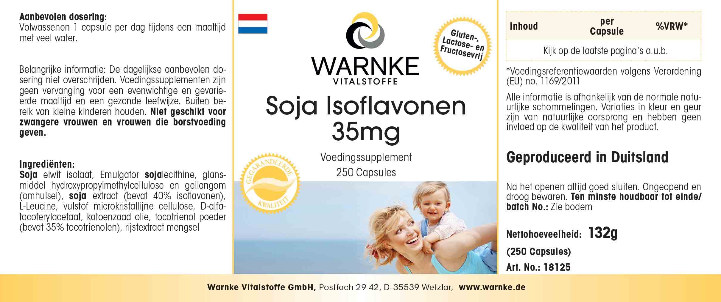 Isoflavoni di soia 35mg - Per la menopausa - 250 Capsule - Con vitamina E | Warnke Vitalstoffe - Qualità da farmacia tedesca