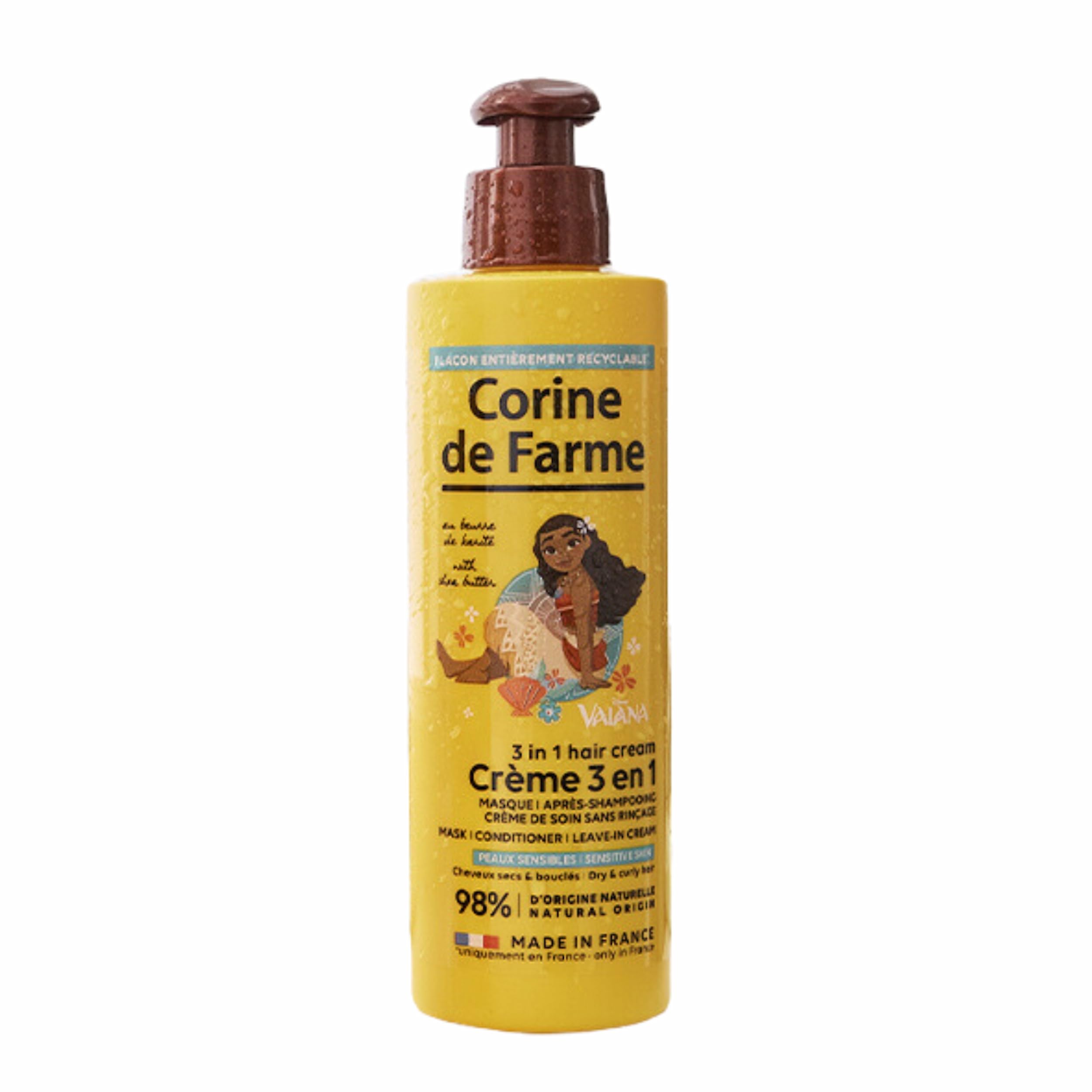 Corine de Farme - Crema de Cuidado de Cabello 3 en 1 con Manteca de Karité Vaiana, Princesa Disney - Para Niños desde 3 Años - Elaborada en Francia - 200 ml