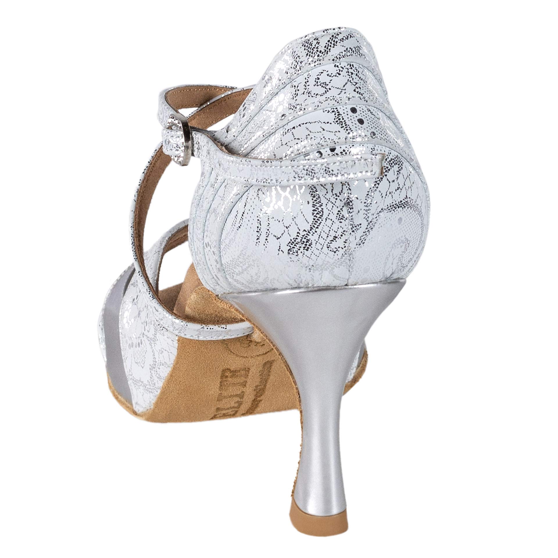Rummos Mujeres Zapatos de Baile Elite Paloma 084/009 - Cuero Blanco Plateado - 6 cm Flare - Normal - Made in Portugal
