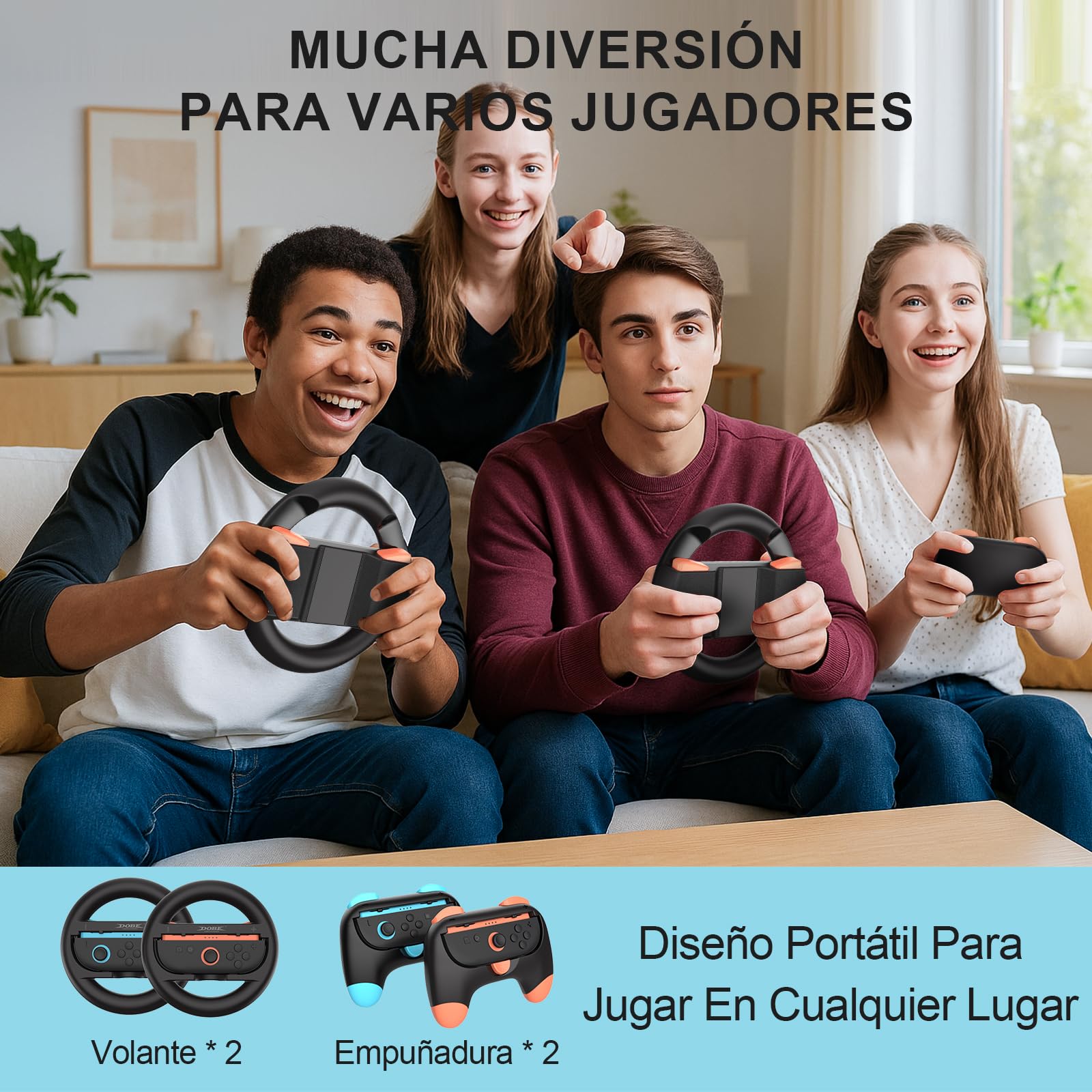 LONGYI Juego 4 en 1 con Volante de 2 Piezas y Empuñadura de 2 Piezas para Switch 2 , Volante de Carreras de Diseño Ergonómico y Agarre Cómodo Compatible con mario kart world wheel