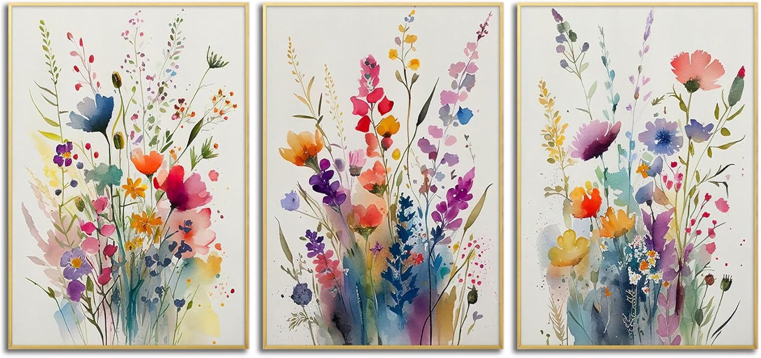 KISSFOX Framed Colorful Wildflower Canvas Wall Art Set Of 3