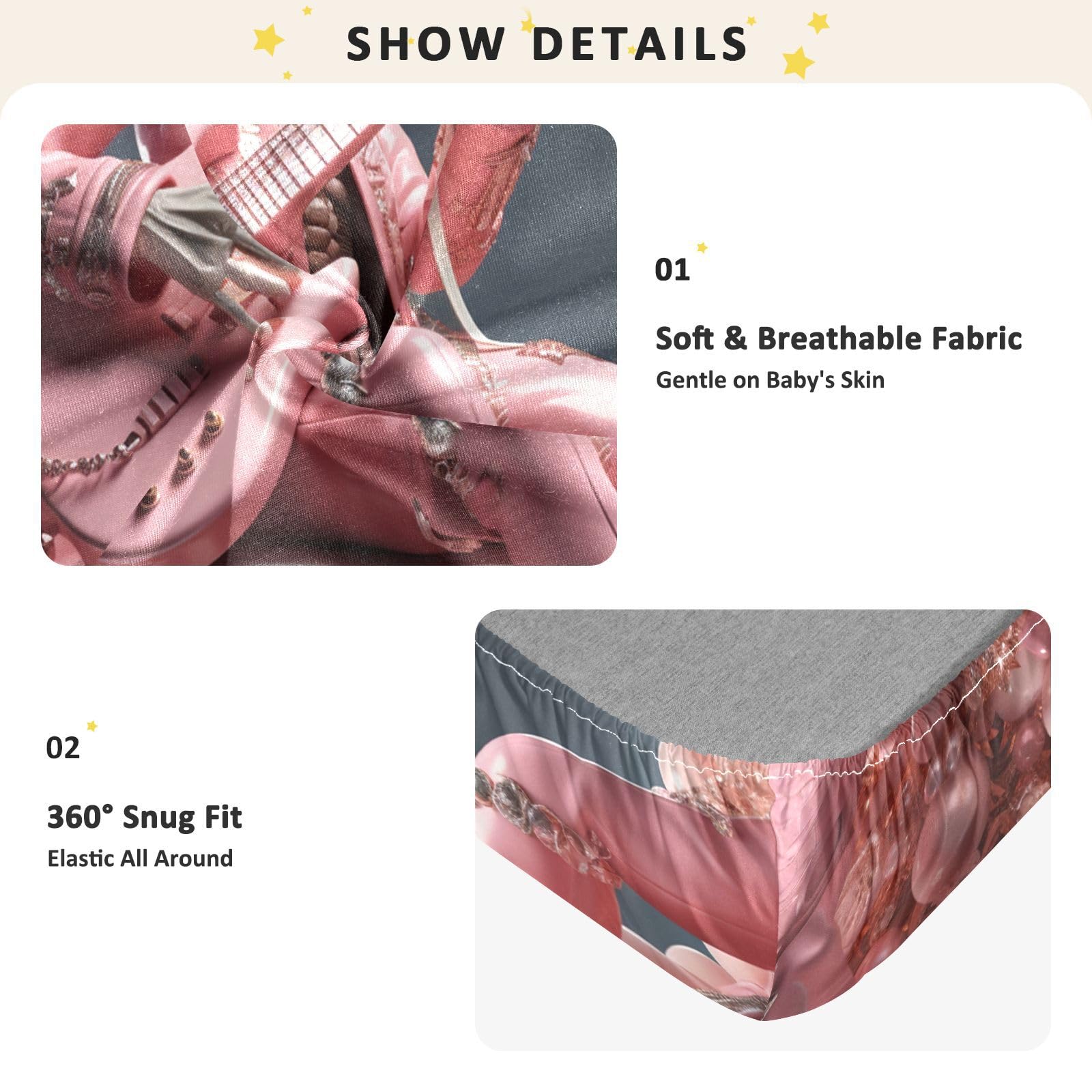 Guitare Crâne Rose Drap Housse pour Lit BéBé en Coton Doux,Adapté au Matelas Parc