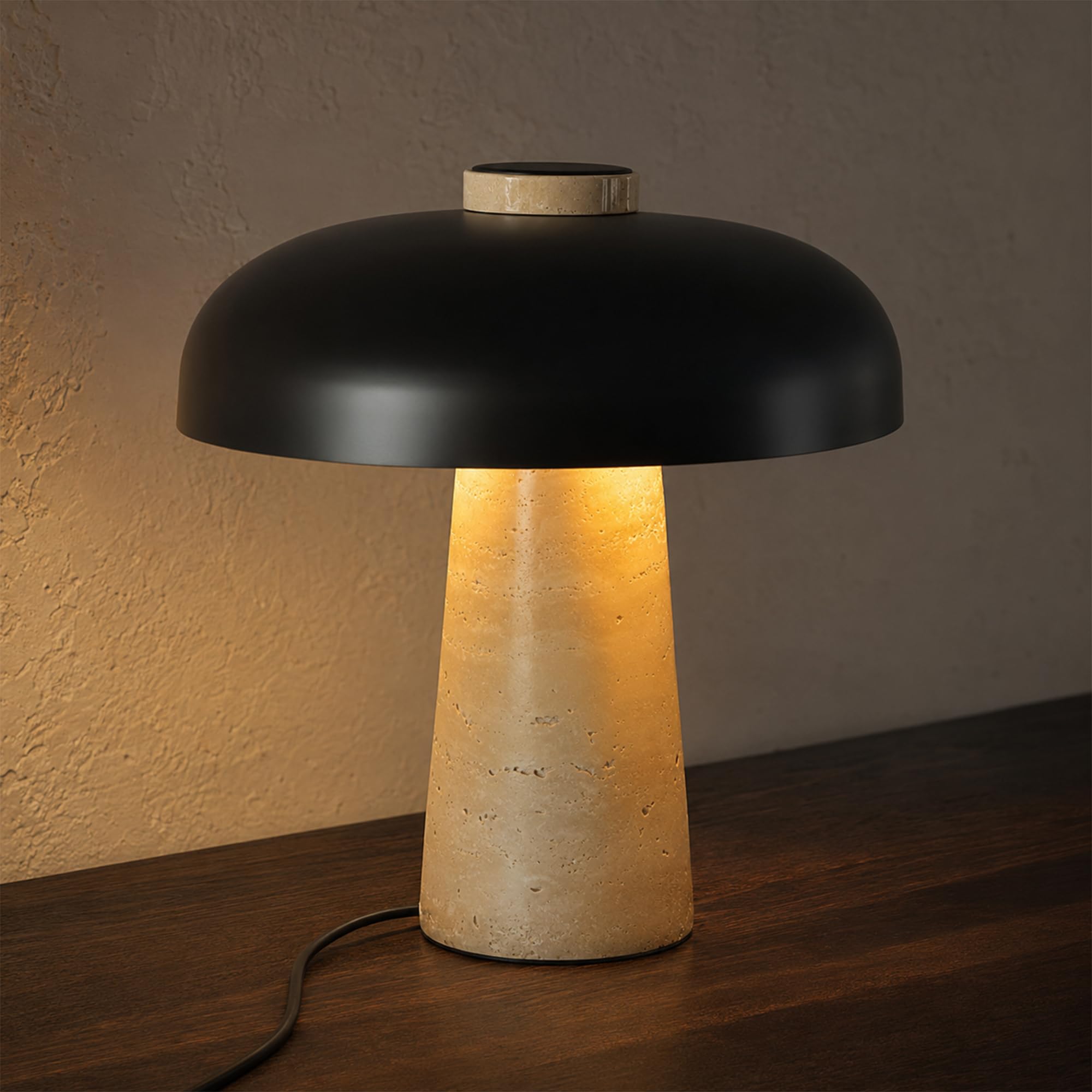 Khukhu Black Travertine Table Lamp, Stone Table Lamp With 3 Colors Temperatures(Black)