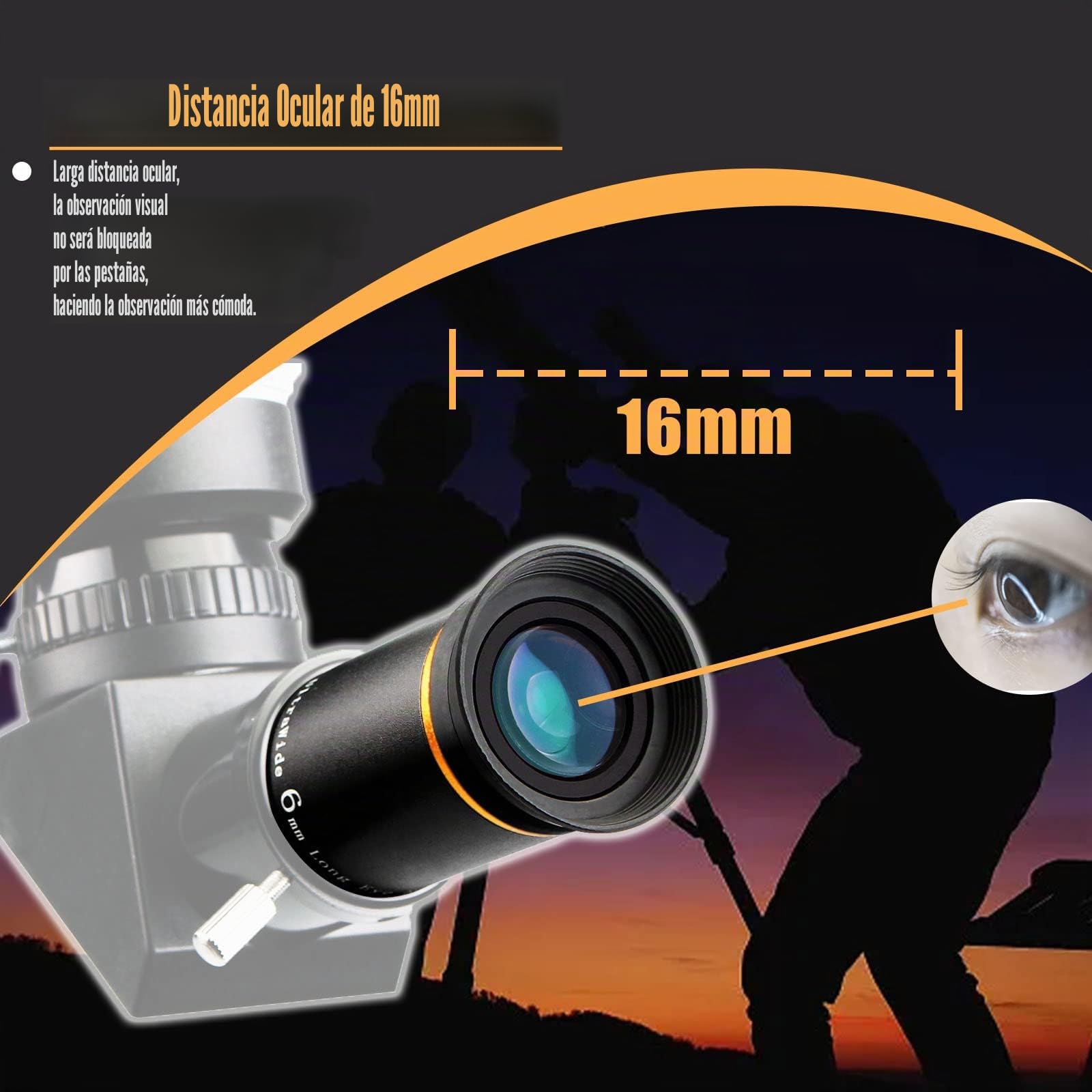 Svbony Ocular Telescopio 6mm 1.25", Ocular Ultra Gran Angular 66°, Metal Totalmente Ocular para Telescopio y Filtros