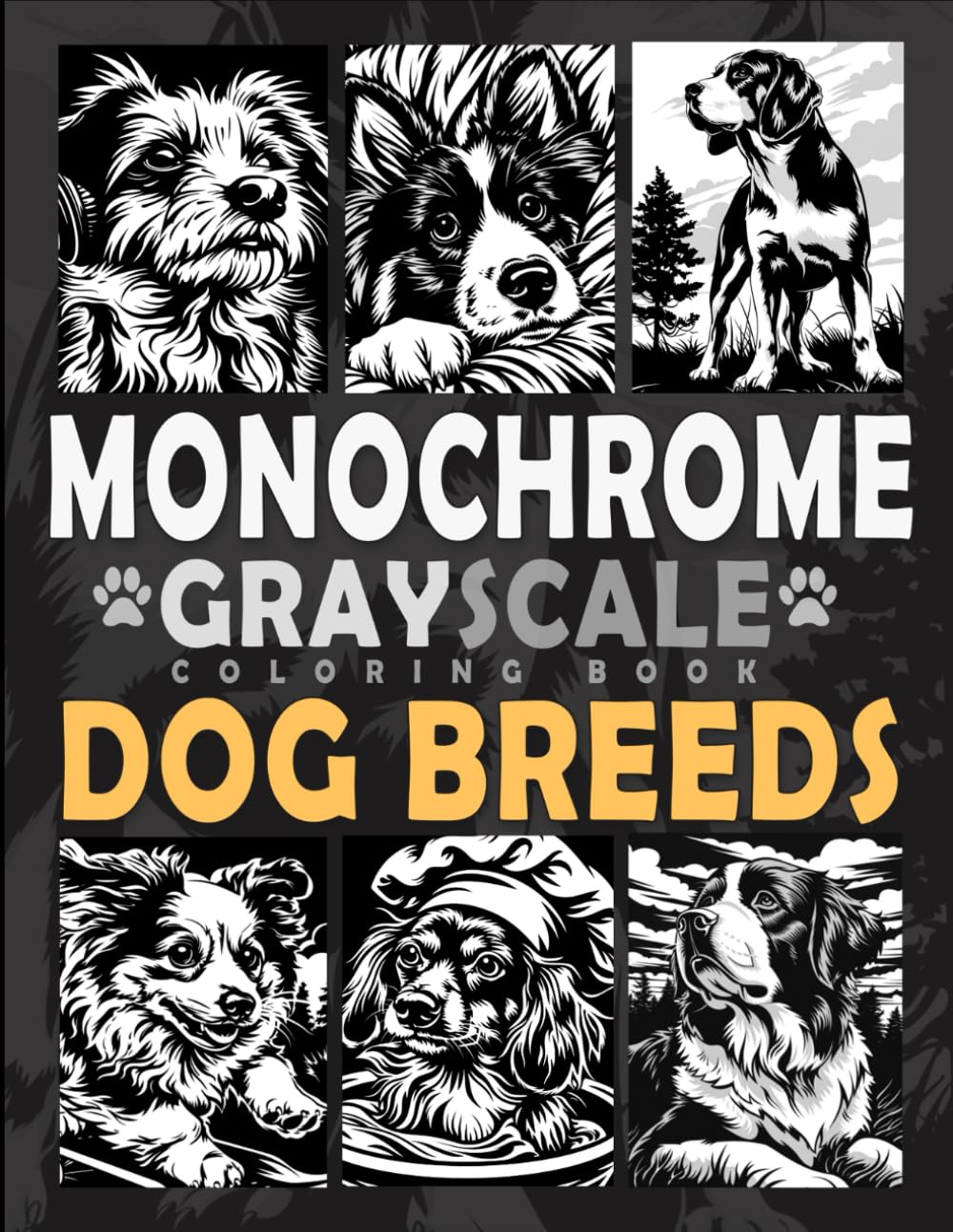 Monochrome Grayscale Coloring Book Dog Breeds: A Minimalist One-Color Coloring Experience for Every Dog Lover