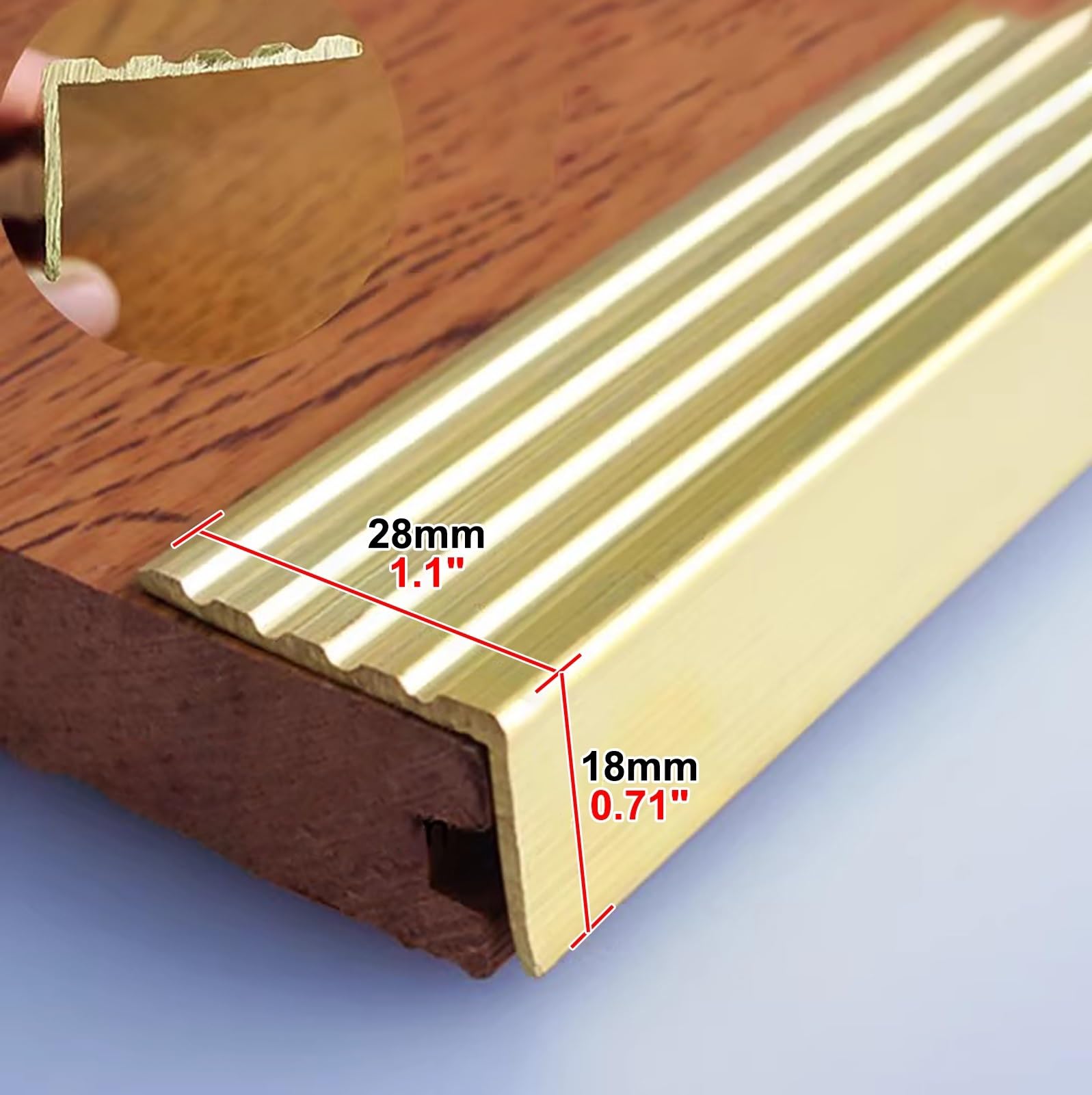 Perfil de Transición Perfil Remate Latón Macizo Escaleras/Moldura Borde Escalera, Protector Borde para Peldaños Madera, Tiras Transición Forma L para Pisos, Oro(25x25mm(0.98x0.98"))