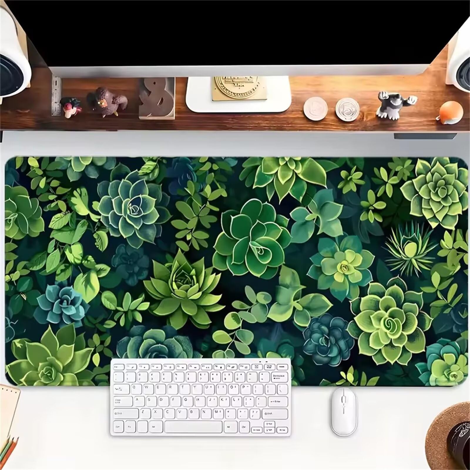 Grand Tapis de Souris de Jeu 900 x 400 x 3mm, Tapis de Souris XXL Plantes Succulentes, Optimisé pour Capteur, Haute Précision et Vitesse avec Bords Cousus pour Bureau et Gaming