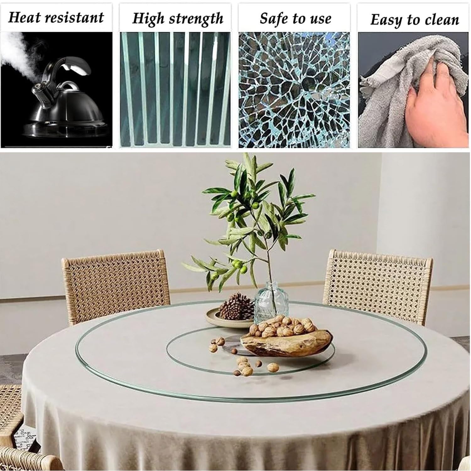 Plateau Tournant en Verre pour Table De Salle À Manger, Plateau Rotatif De 28", 32", 36", Plateau De Service Rotatif, Rotation Silencieuse Et Fluide, Facile À Partager (90 Cm/35 Po