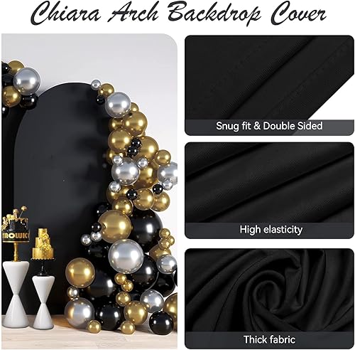 Miniatura 3 de Cubierta de telón de fondo de arco  6.6 pies de elastano ajustable Chiara arqueado soporte cubre 2 lados redondo superior para globo, fiesta de