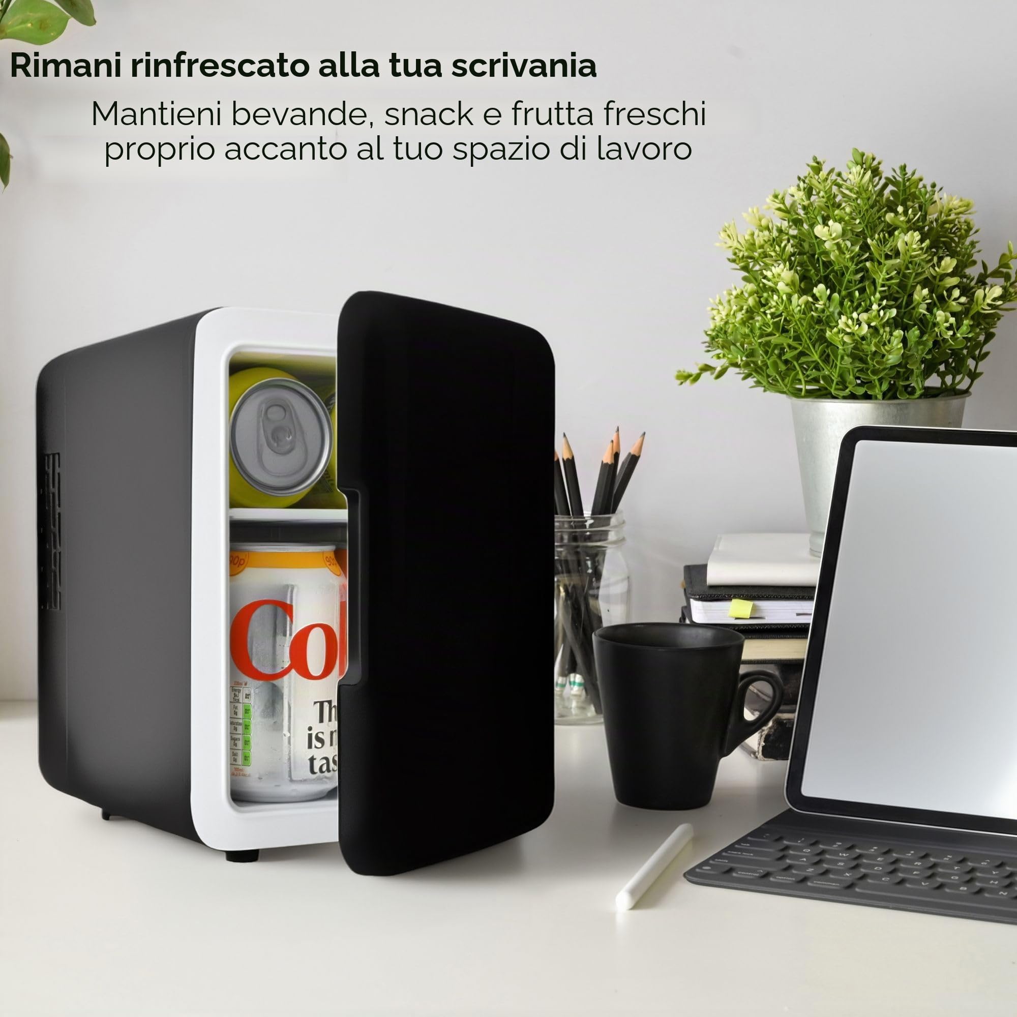 SLx Mini frigo da 4 l, 6 lattine per camera da letto, ufficio, auto e viaggi, refrigeratore silenzioso da 12 V/AC/DC per la cura della pelle, cosmetici e bevande (nero)