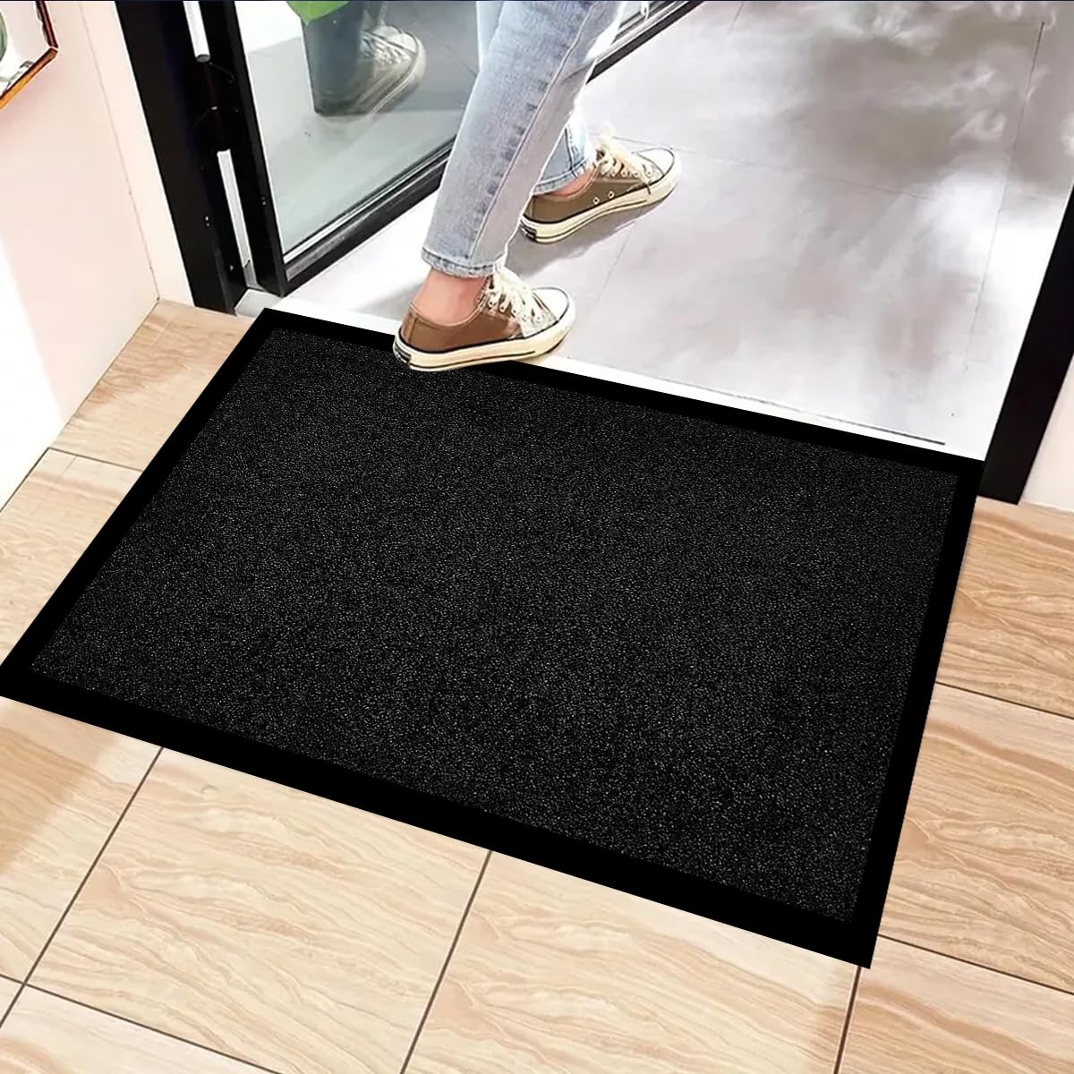 PHP Barrier Mat Non Slip Door Mat Rubber Mats Floor Mats Kitchen Rugs Washable Light Weight Rubber Multi Color And Sizes Heavy Duty (60 x 90 cm, Black)