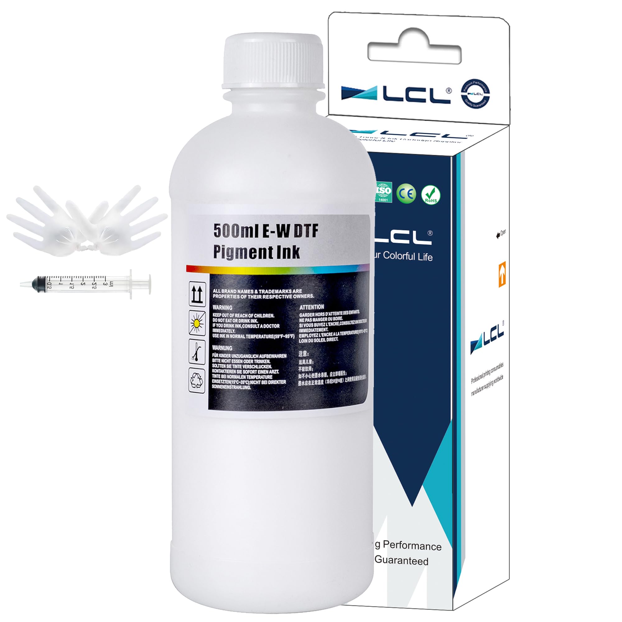 LCL Premium DTF White Ink 500ML-DTF Transfer Ink for PET Film Refill for DTF Printers ET-8550 XP-15000 L1800 L805 R1390 R2400 Heat Transfer Printing