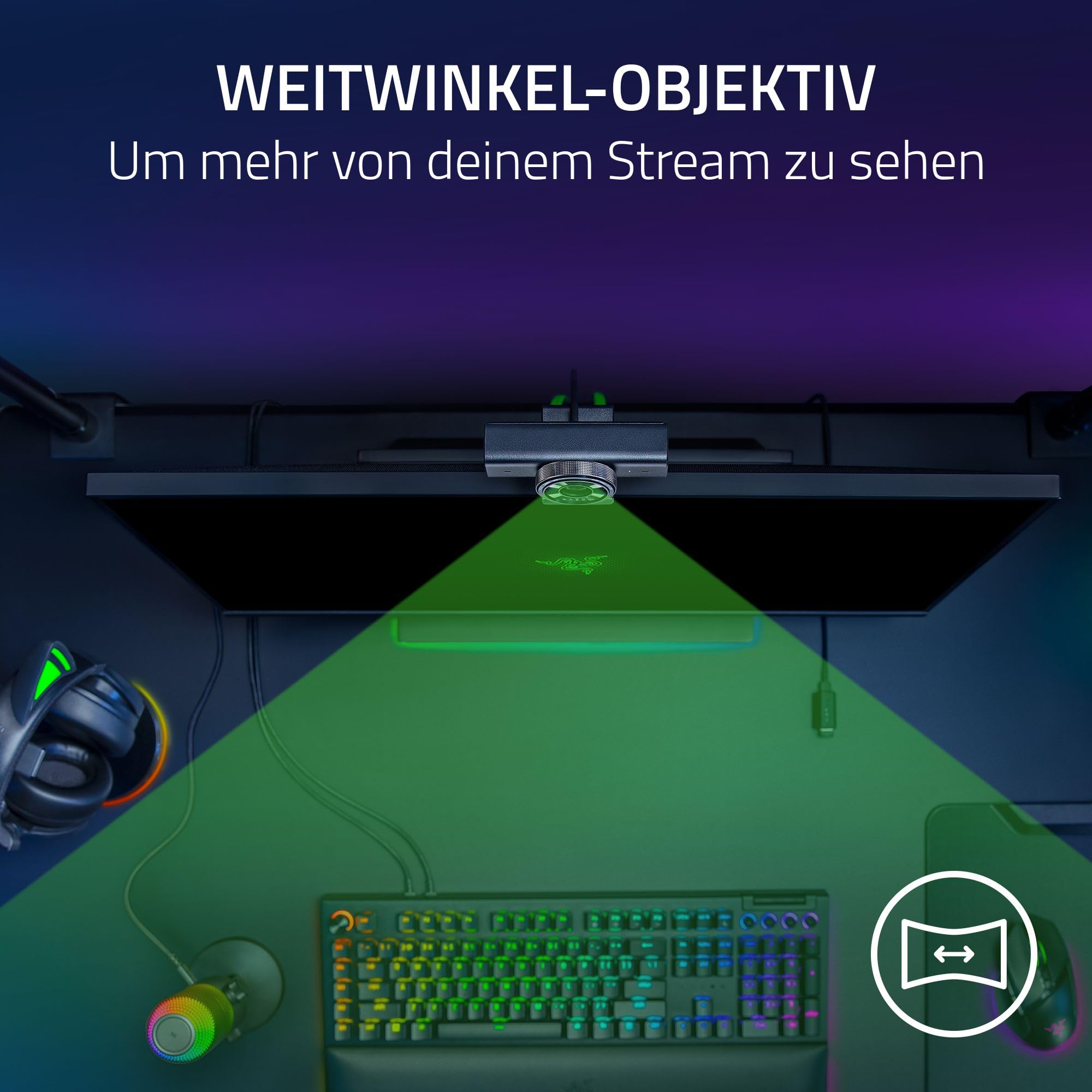 Razer Kiyo V2 X - Full-HD-Webcam 1080p, 60 FPS für Creators - Autofokus - Weitwinkel-Objektiv - Integriertes Mikrofon -Kompatibel zu Open Broadcaster Software OBS und Xsplit | Schwarz