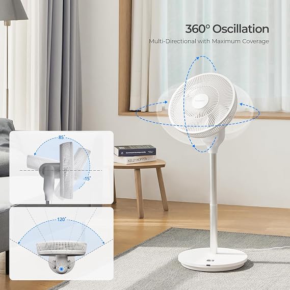 CUCKOO Oscillating Fan for Bedroom, Standing Pedestal Floor Fan with 12 Speeds & 4 Wind Modes, Adjustable Height with Remote, Quiet BLDC Electric Motor, Ideal for Any Room, White (CF-AC1410WH)