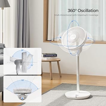 CUCKOO Oscillating Fan for Bedroom, Standing Pedestal Floor Fan with 12 Speeds & 4 Wind Modes, Adjustable Height with Remote, Quiet BLDC Electric Motor, Ideal for Any Room, White (CF-AC1410WH)