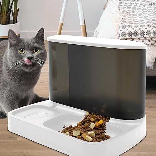 Comedero automático 2 en 1 para gatos, dispensador automático de comida para gatos, cómodo y fiable, mantiene a tu mascota alimentada e hidratada