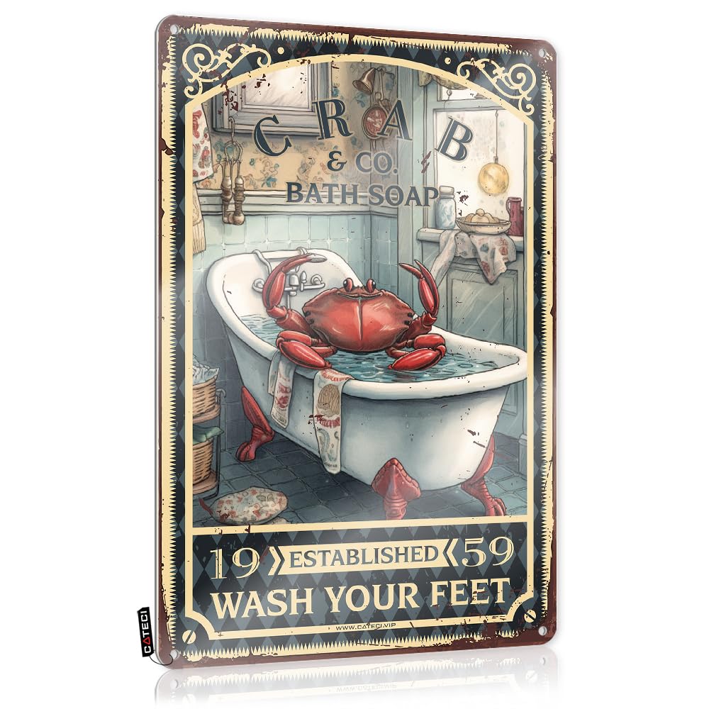 Metal Signs Vintage Funny Crab Bath Soap Wash Your Feet Tin Sign Vintage Decorhippie Outdoor Decorbedroom Wall Decormens Decor Tin Decor Tin Sign Man Cave Decor(30X40CM)
