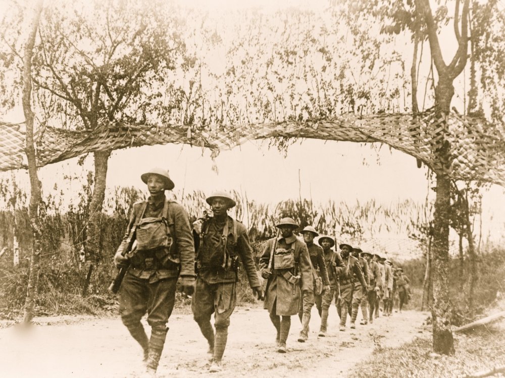 US Army infantry troops African American unit marching northwest of Verdun France in World War I Poster Print (18 x 24)